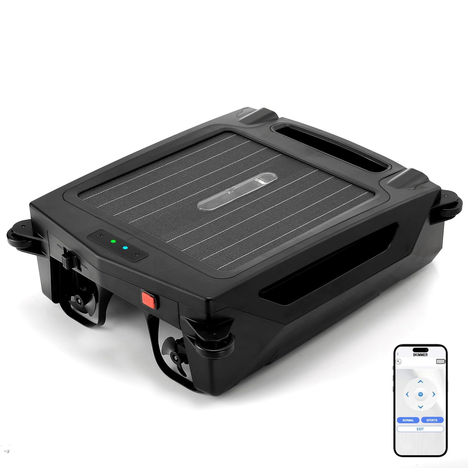 Solar Powered Robotic Pool Skimmer, Automatic Pool Surface Cleaner Robot | 24/7 Cleaning, App Control, Dual Charging, Ideal for Above Ground & In-Ground Pools (Black)