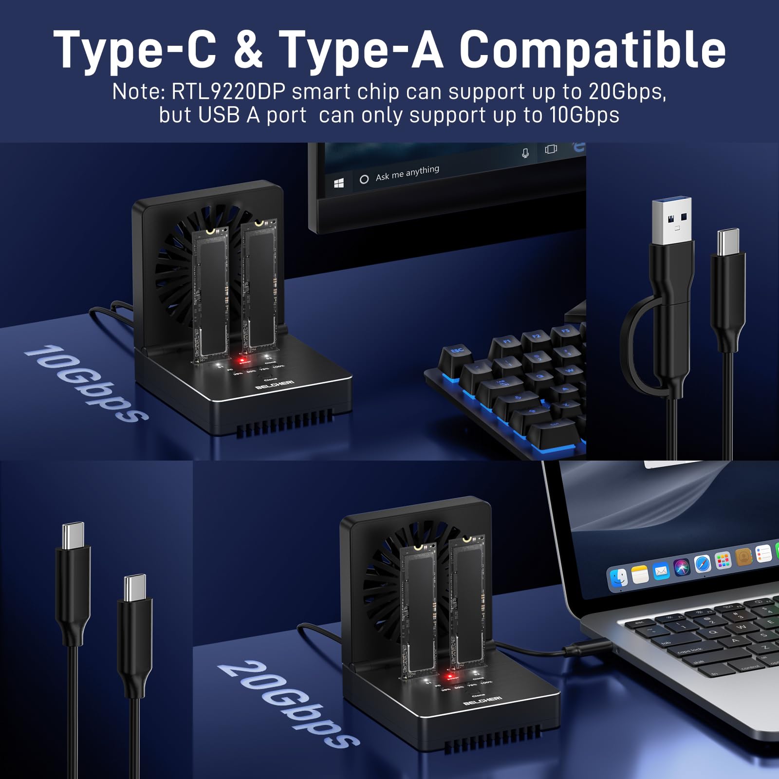 Cloner Dock M.2 NVMe SATA SSD USB 3.2 Gen 2 - Dettaglio