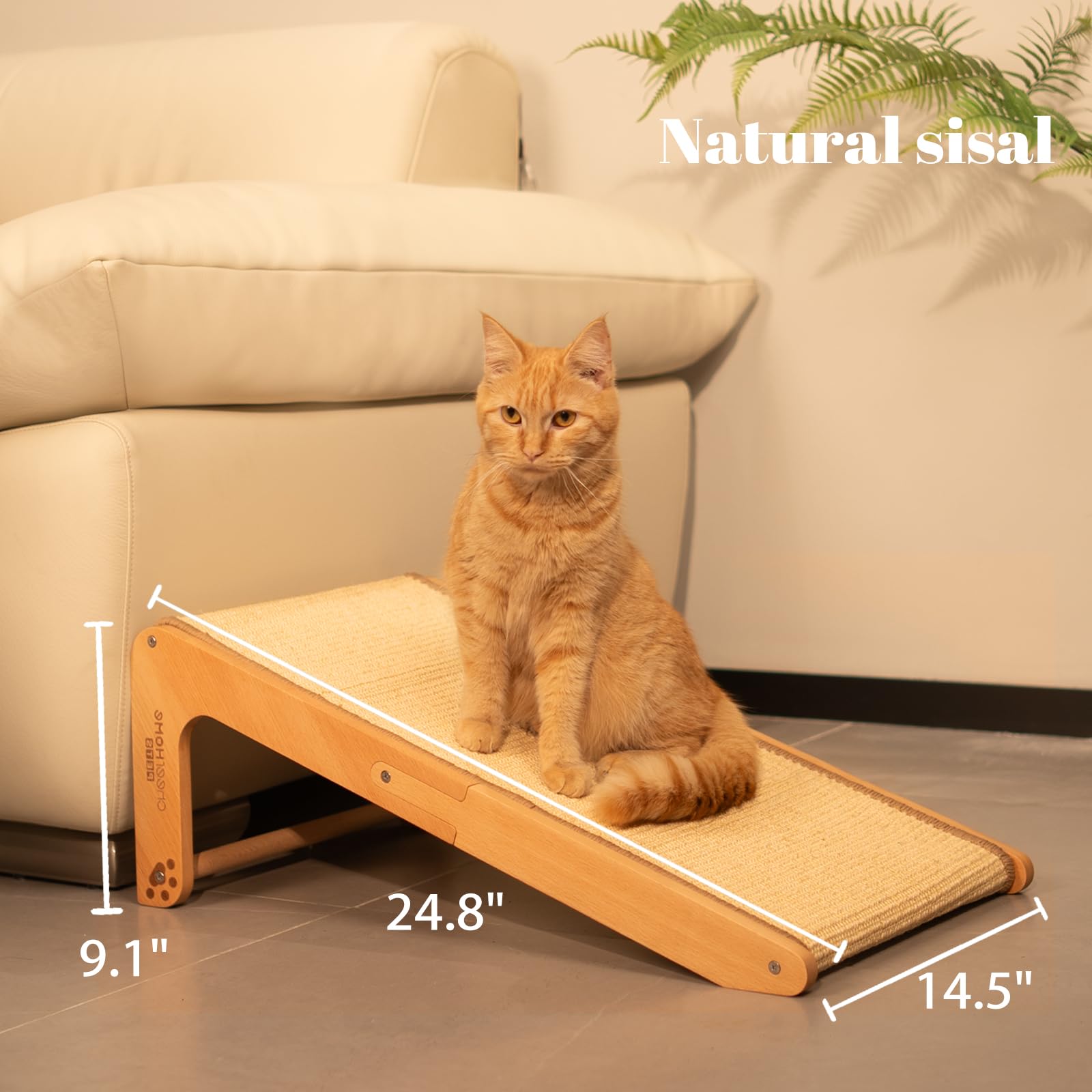 CHEERHOME PETS Rampa rascadora de sisal para gatos de interior, 24.8 pulgadas en forma de L, poste rascador vertical para gatos, almohadilla para rascar gatos de madera maciza (mediana)