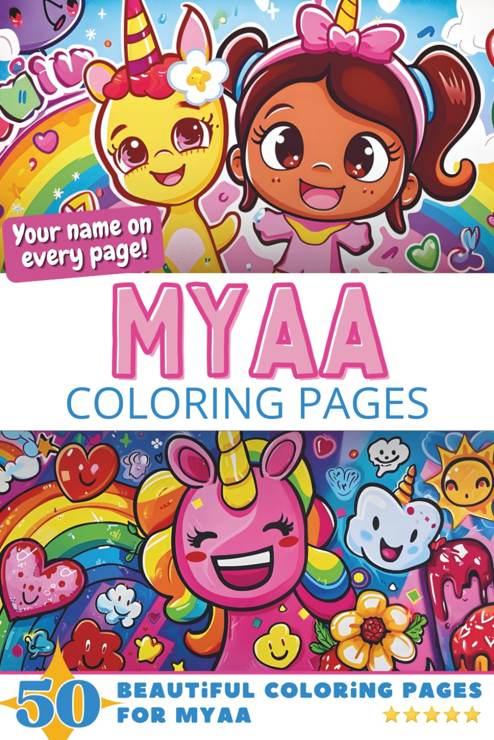 Myaa Coloring Pages: Wow-Effect! Your name on every page - Myaa coloring book - 6x9" - 50x Myaa coloring page - Fantastic Gift