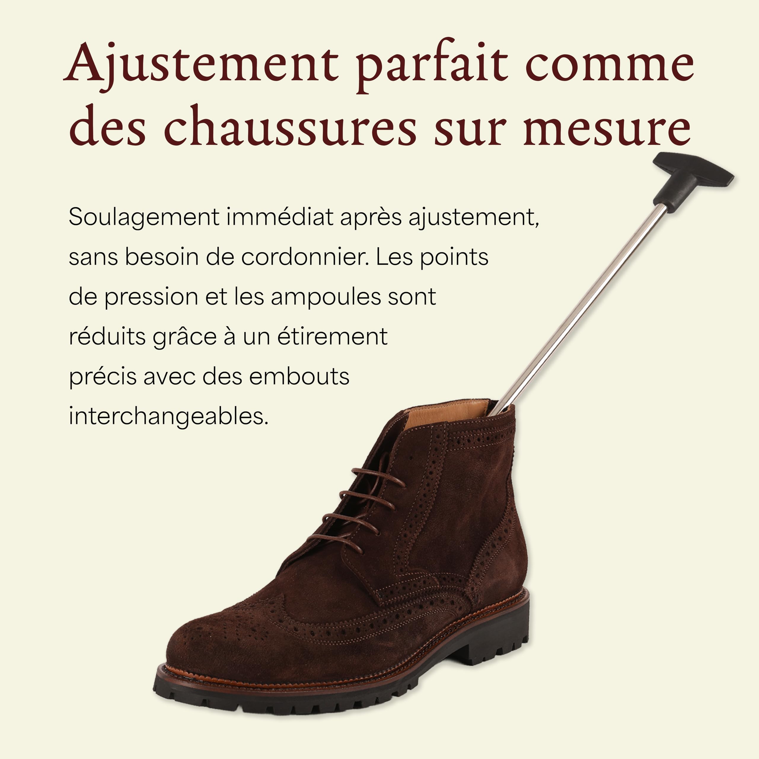 Langer & Messmer ecarteur chaussures pour femmes contre les chaussures ou bottes qui serrent en bois de hêtre et un mécanisme stable en métal incl. assouplisseur cuir chaussure 50 ml