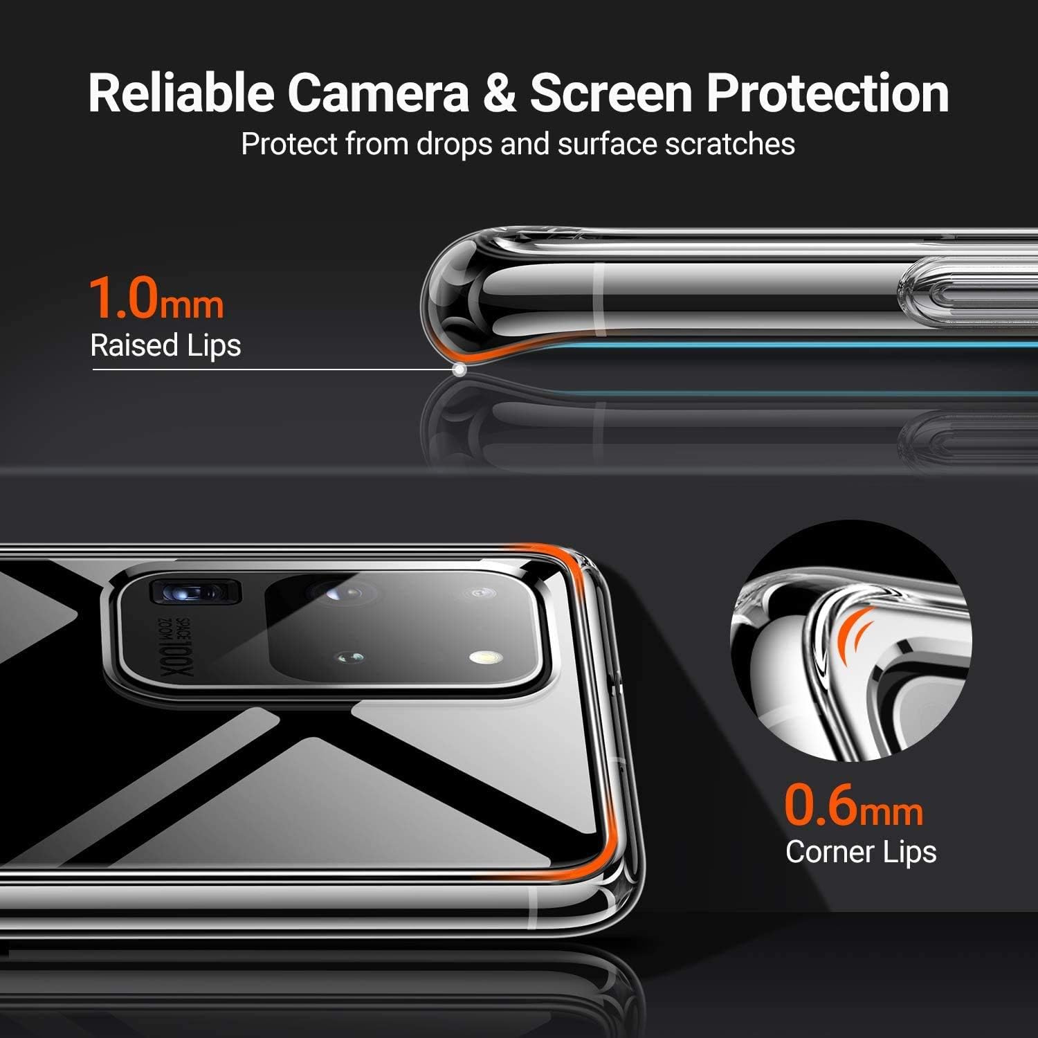 TORRAS Diamonds Clear S20 Ultra Case, [X-Shock Protection] Galaxy S20 Ultra Case, Slim Hard Back & Soft Bumper Cover Compatible for Samsung Galaxy S20 Ultra Case, Transparent