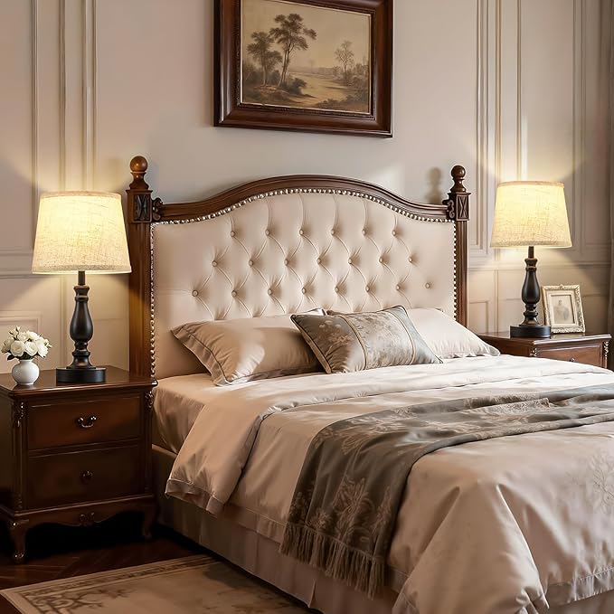 Lámpara de Mesa EJIAXIN Set de 2, 48 cm, Negro y Beige, LED miniatura 5