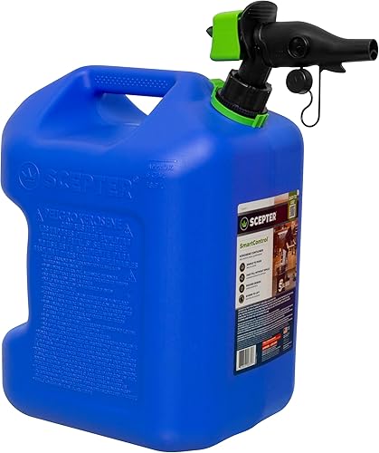 Scepter FSCK552 Recipiente de combustible con boquilla SmartControl a prueba de derrames, lata de queroseno azul, 5 galones
