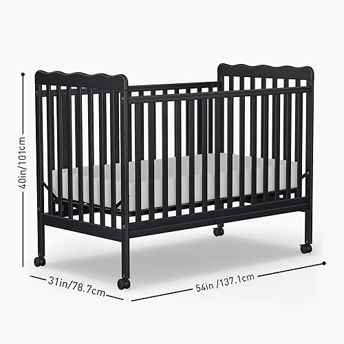 Miniatura 7 de Cuna de bebé, cuna convertible 3 en 1 de madera tamaño matrimonial con ruedas de bloqueo para muebles de guardería, acabado no tóxico (negro) Negro