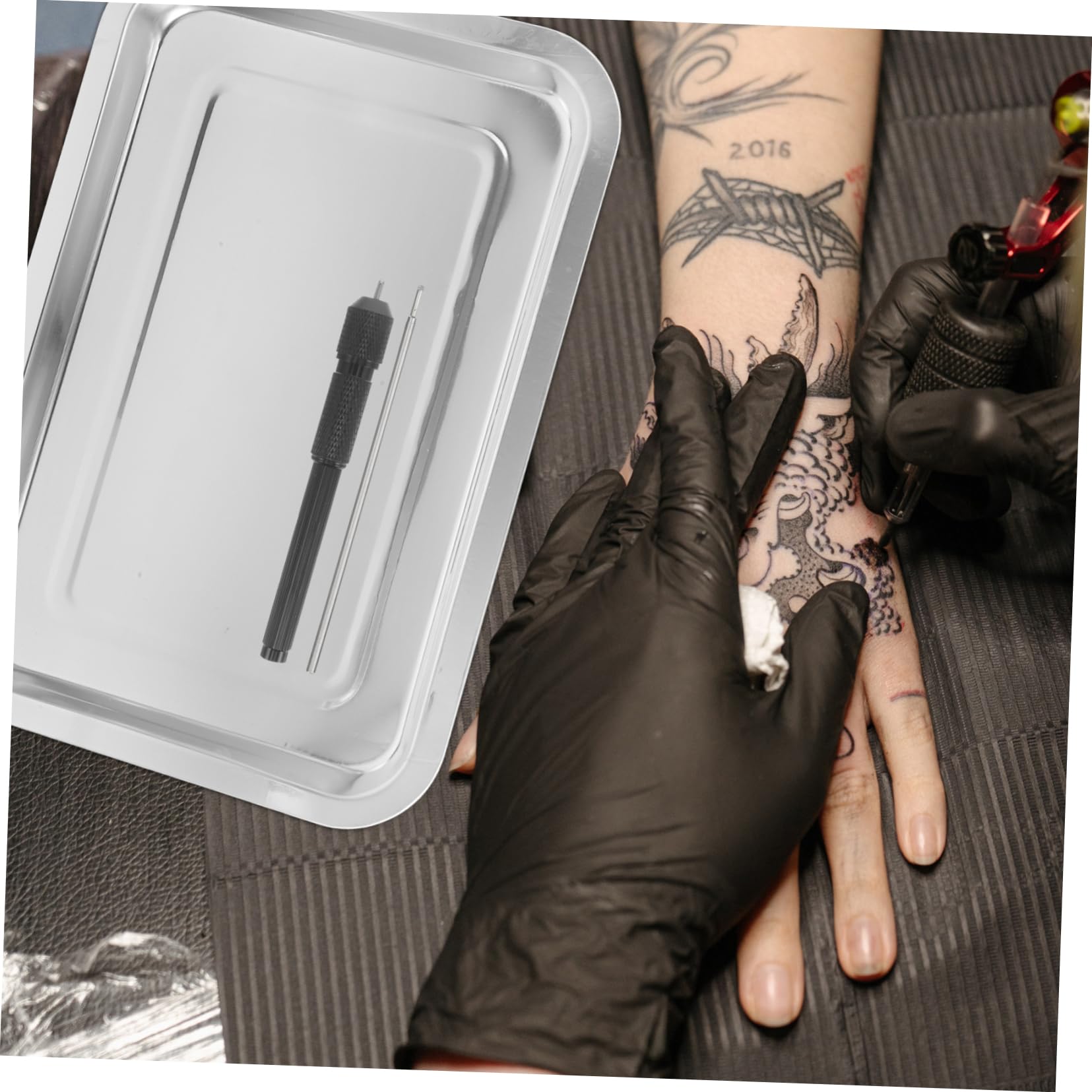COLLBATH 2 Stück Tattoo Edelstahltablett Mittel Flaches Metalltablett mit Erhöhtem Rand für Tattoo Zubehör Arbeitsplatz Tablett Langlebig und Leicht zu Reinigen