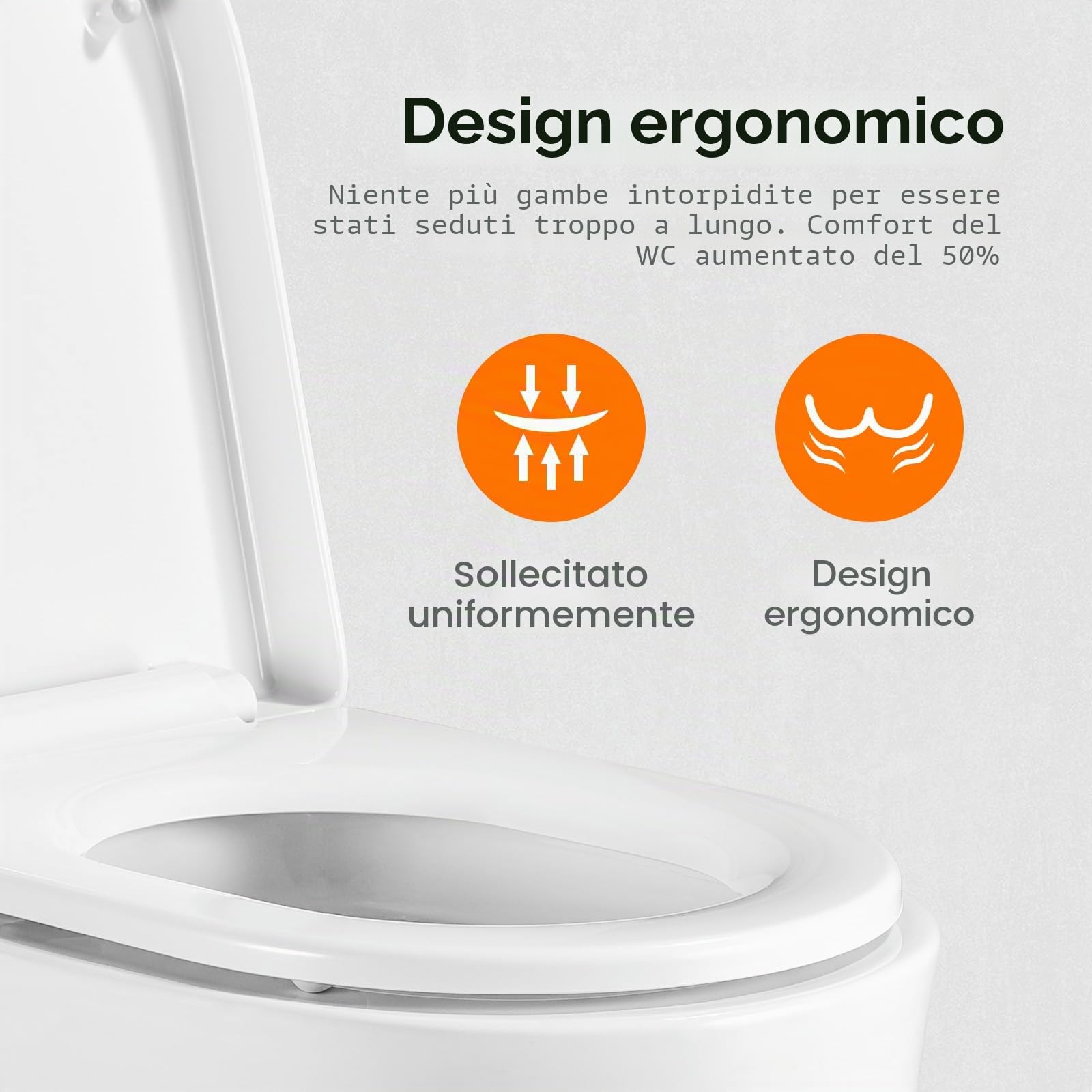 GRIFEMA G951 Sedile WC a Forma di D, Copriwater Universale in Urea Formaldeide, Tavoletta WC con Chiusura Ammortizzata, Sgancio Rapido, Antibatterico e Facile da Pulire, Effetto Porcellana Bianco
