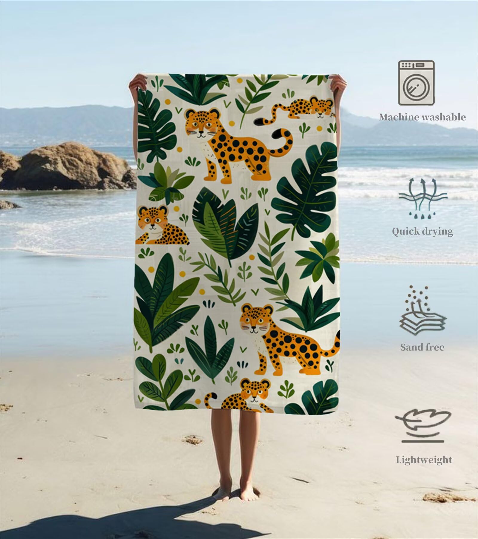 Duży ręcznik z mikrofibry XXL 220 x 100 cm śliczny tygrys ręczniki plażowe szybkoschnące ręczniki kąpielowe, cienkie i kompaktowe ręczniki kąpielowe, z torbą, ręcznik plażowy odporny na piasek dla