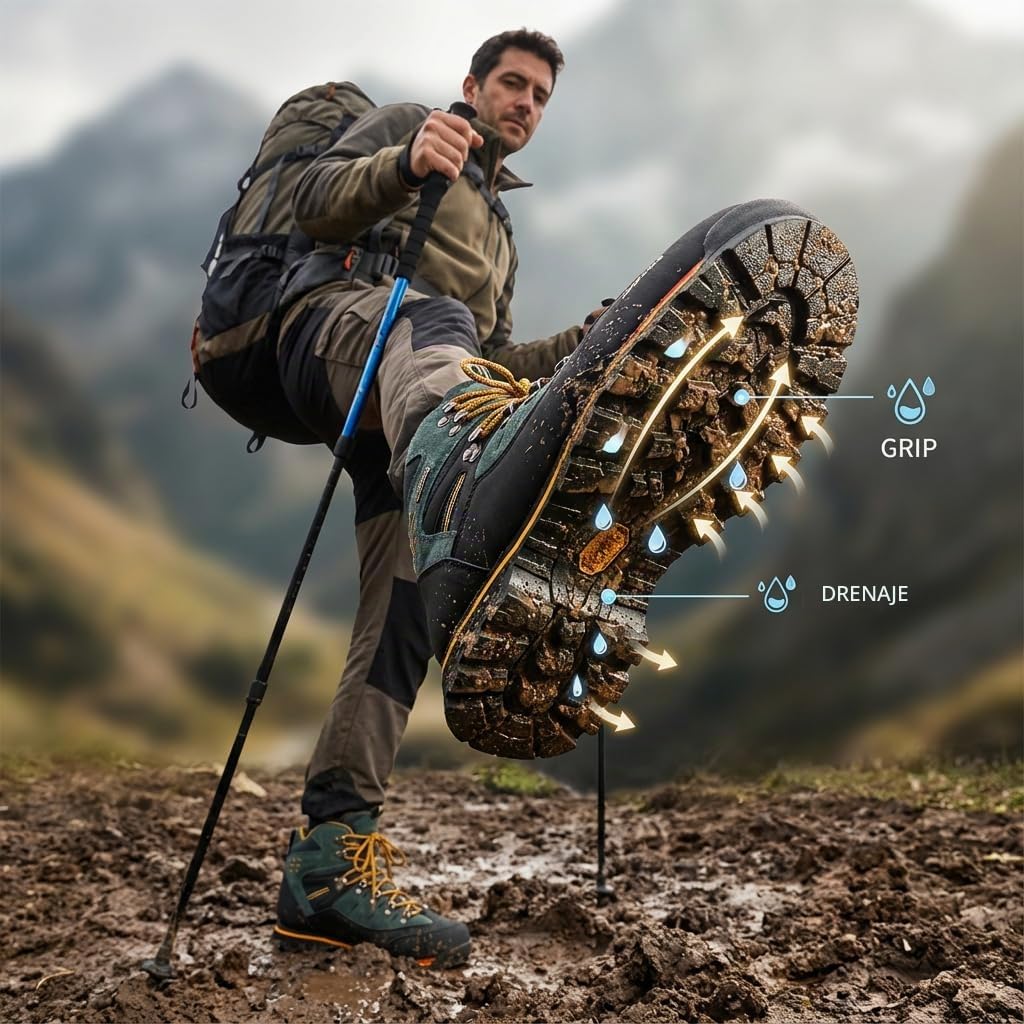 SANANG Botas De Montana De Cuero para Hombre con Suela Antideslizante, Calzado para Escalada, Azul, Amarillo, Naranja, Tallas 40-46