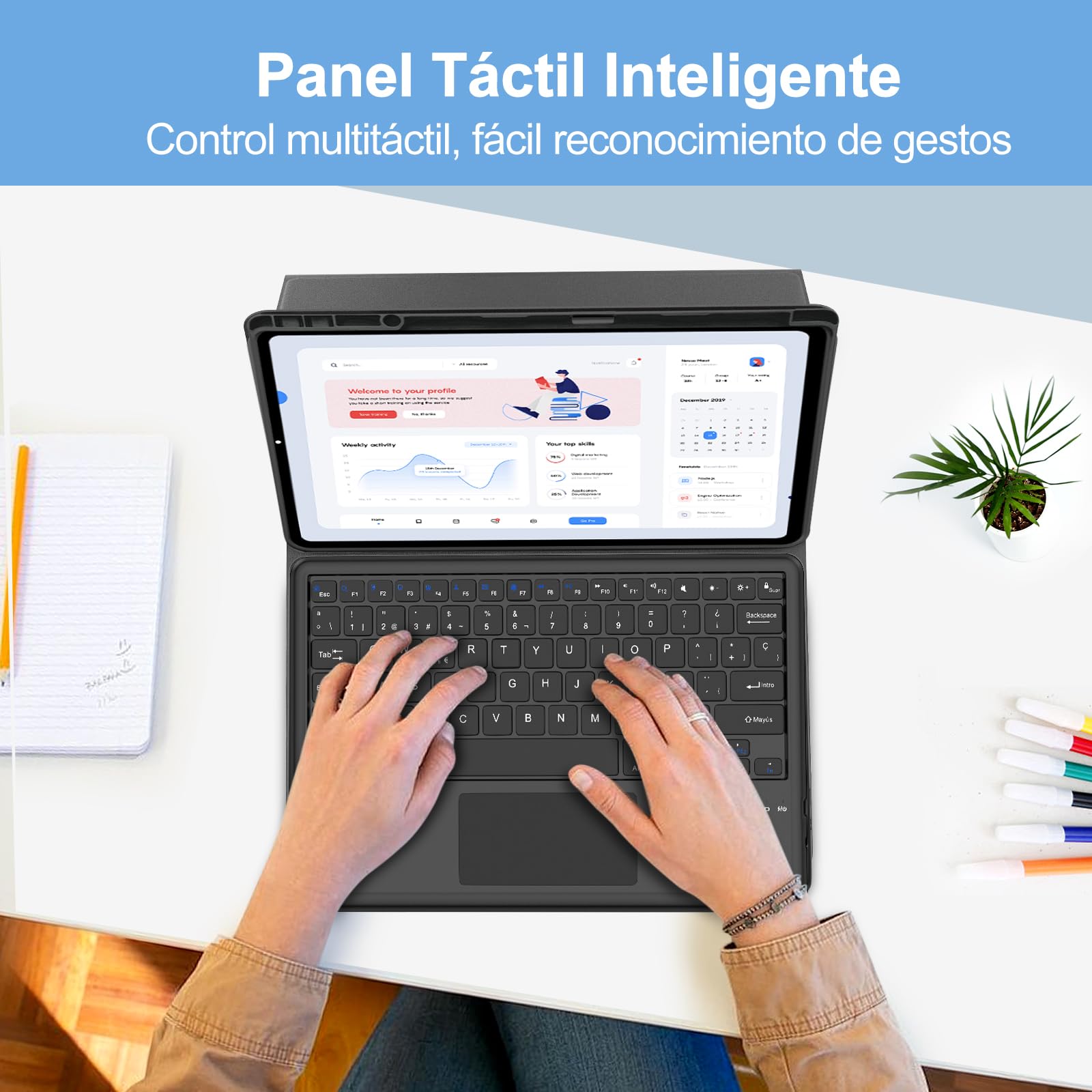 FOGARI Teclado con Touchpad para Lenovo Idea Tab Pro 12.7" 2025, Español Ñ Teclado Magnético Desmontable Bluetooth con Trackpad para Tablet Lenovo Idea Tab Pro 12.7", Negro