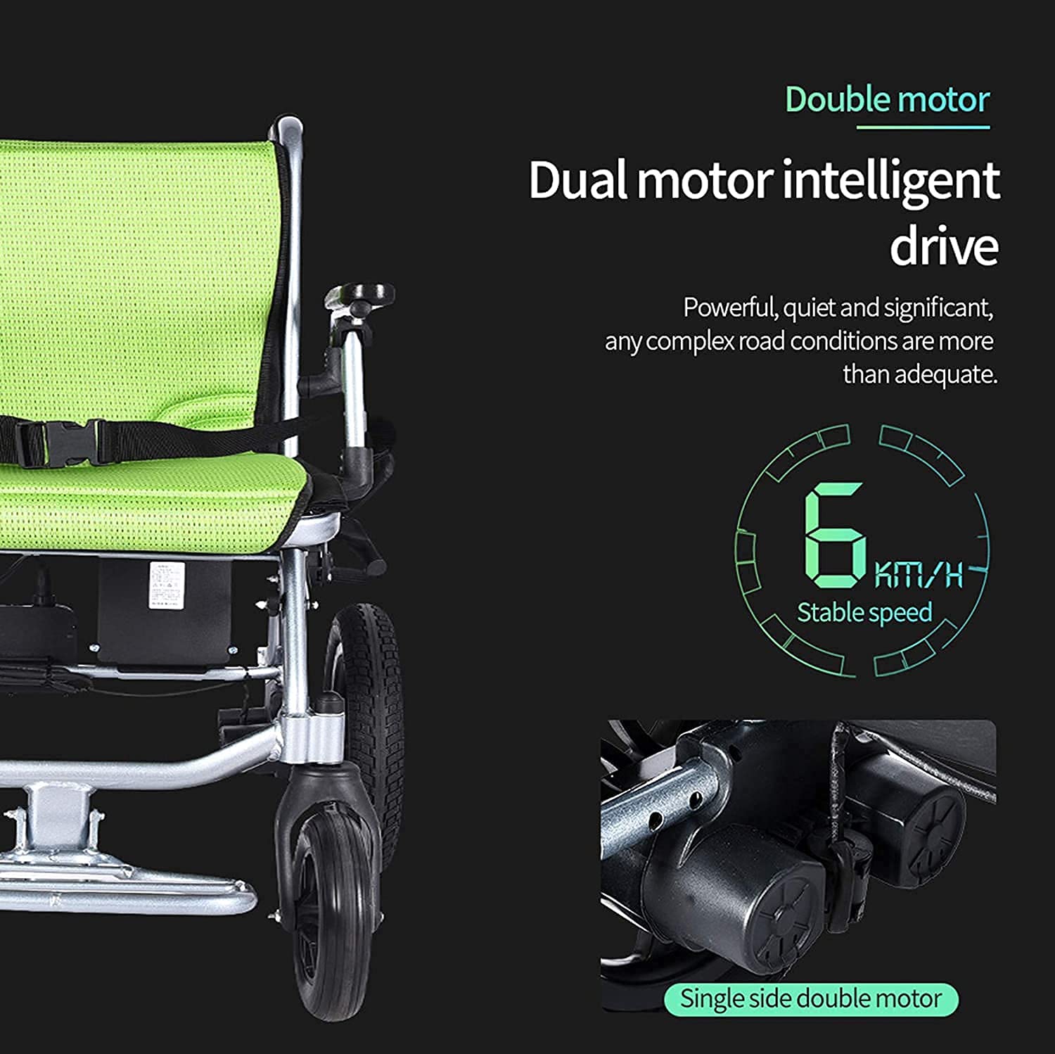 Sedia a rotelle Portatile alla Moda, Sedia a rotelle Pieghevole, Sedia a rotelle elettrica, Sistema di Controllo Doppio, Leggera, Manuale, elettrica, Doppio Motore per