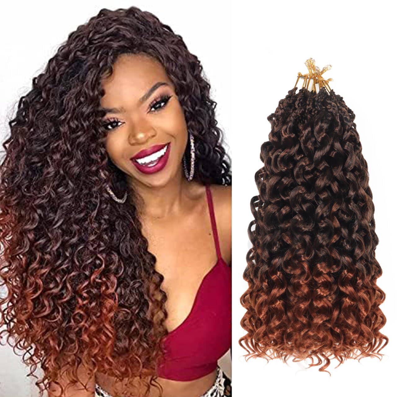 Ainimiu18 inch Gogo Curl Crochet Hair 8 Packs Ocean Wave Crochet Hair Pre Looped Deep Twist Goddess Box Braids Curly Water Wave Synthetic Braiding Hair For Black Women