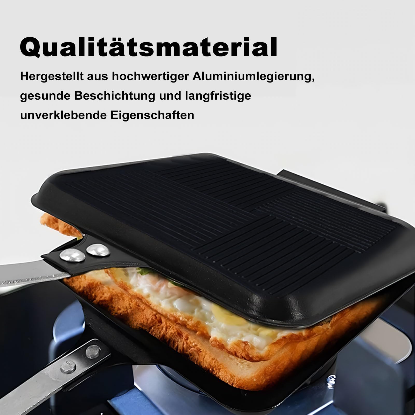 Towwoo Dubbelzijdige braadpan, dubbelzijdige tortilla's, sandwichmaker, pan met handvat, anti-aanbaklaag, grill, snack, grillpan voor ontbijt