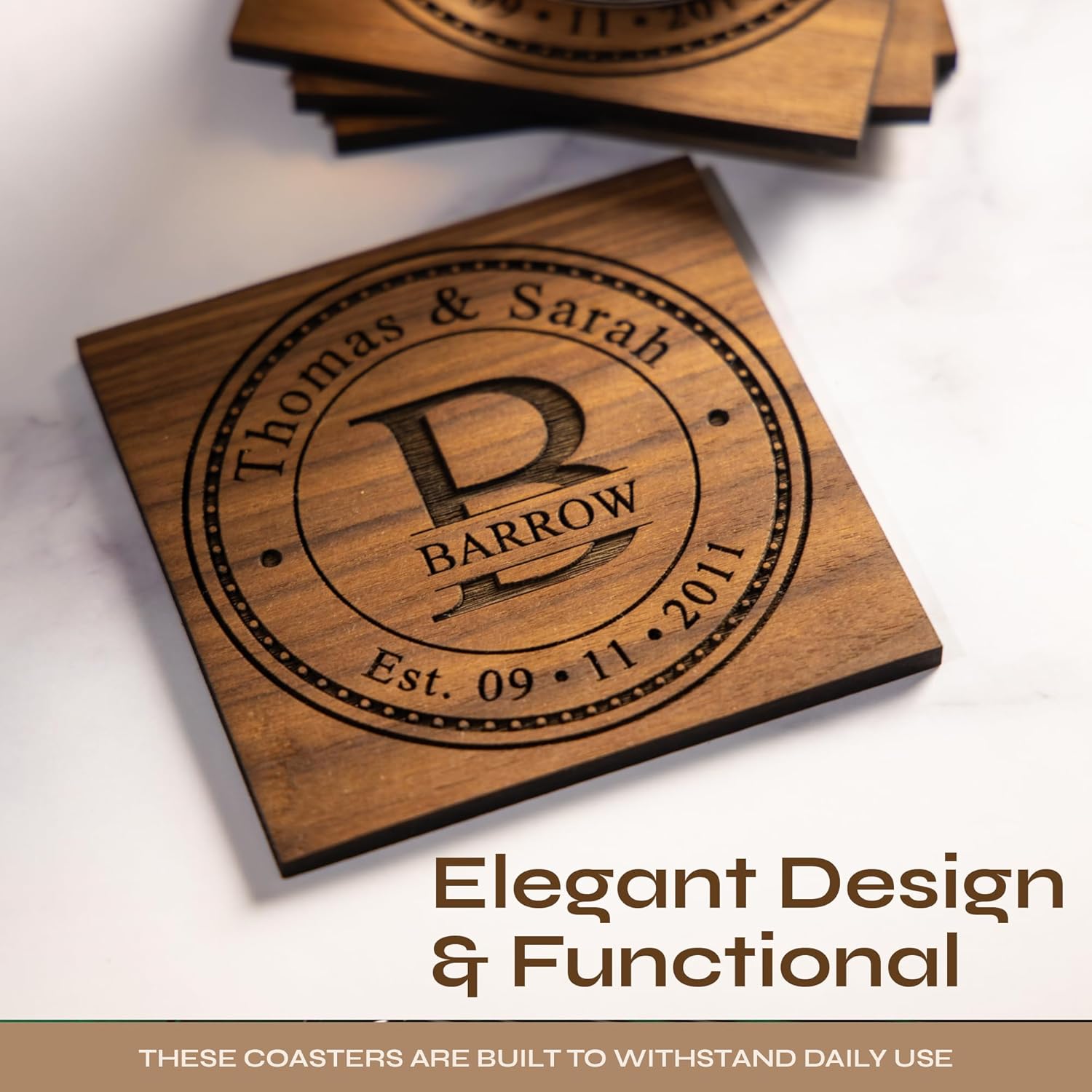 Wedding Gifts or Gifts for Anniversary Couples Custom Cutting Board – Personalized Wedding Gift with Names & Date – Handmade in USA, (Wood Coasters, Display Stand & Gift Wrap options)
