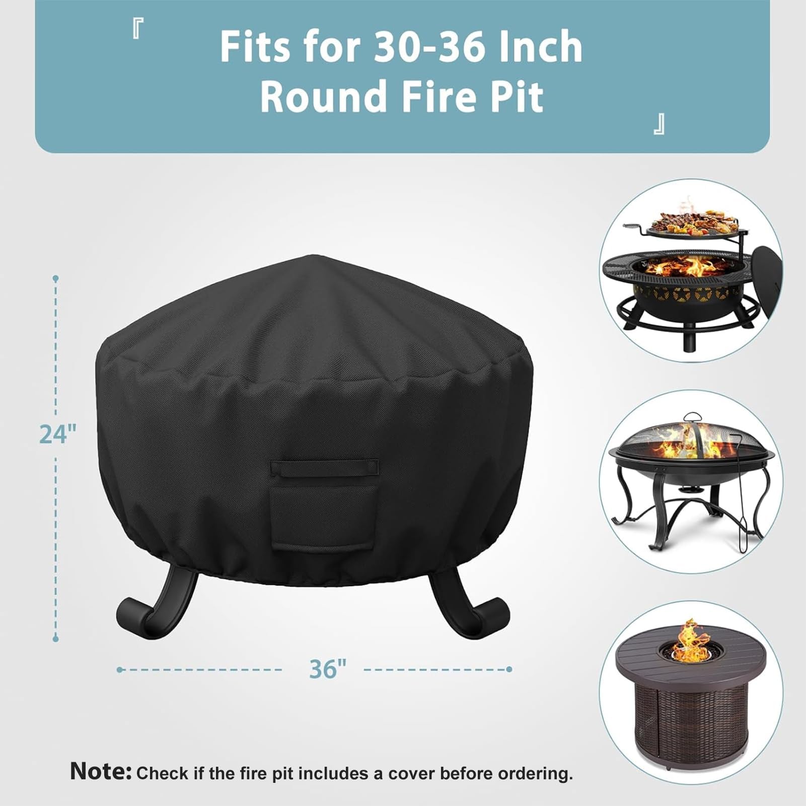 SHINESTAR 36 Inch Round Fire Pit Cover, Fits 32-34'' Wood Burning Fire Pit for Bali Outdoors, Sunnydaze, YAHEETECH and More, Waterproof & Windproof, 36 Dia x 24 H