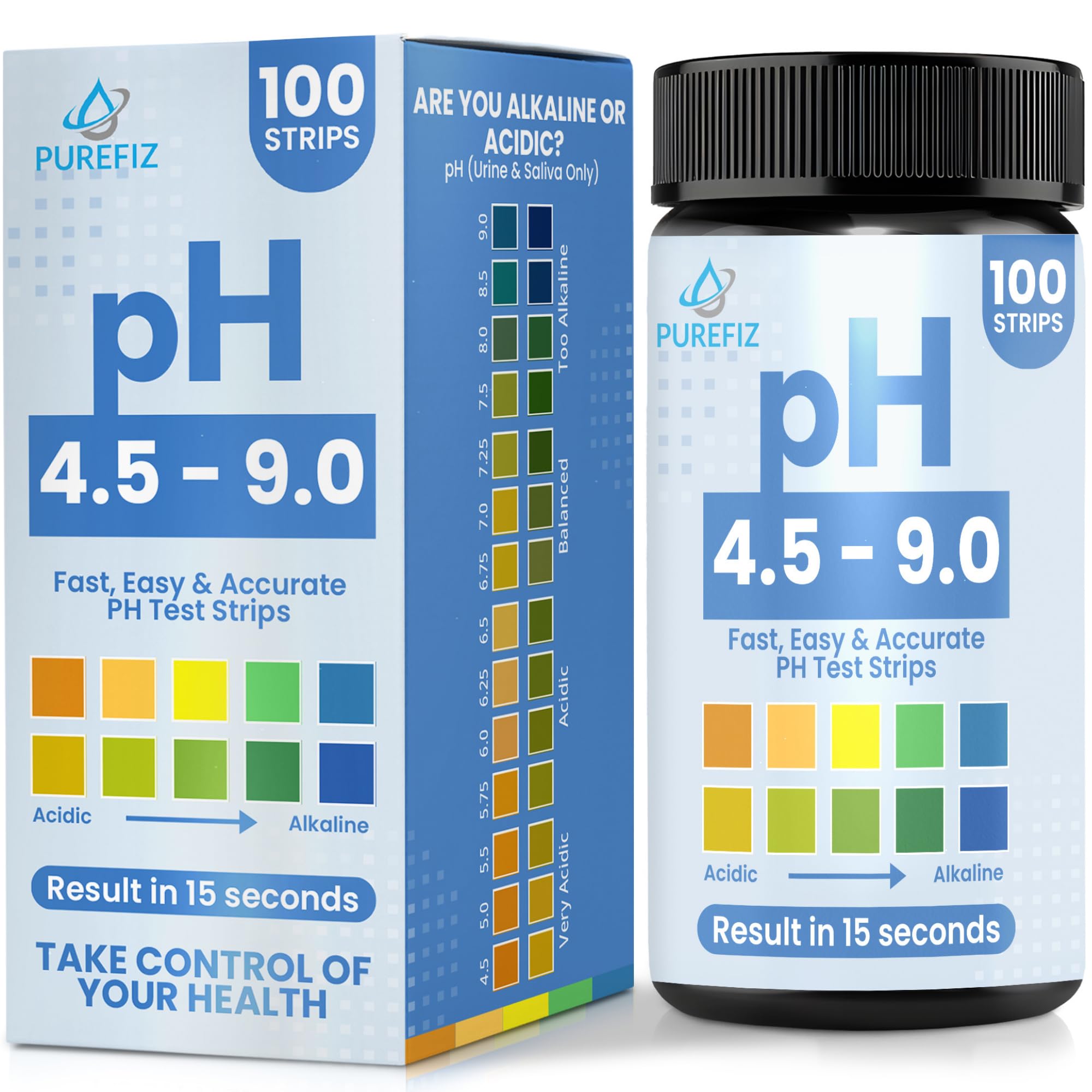 pH Test Strips for Urine & Saliva – 100 Easy-to-Use Strips for Fast, Accurate pH Testing at Home, Get Clear Acid-Alkaline Balance Results in Seconds, Perfect for Tracking Your Body's pH, 4.5-9.0 Range