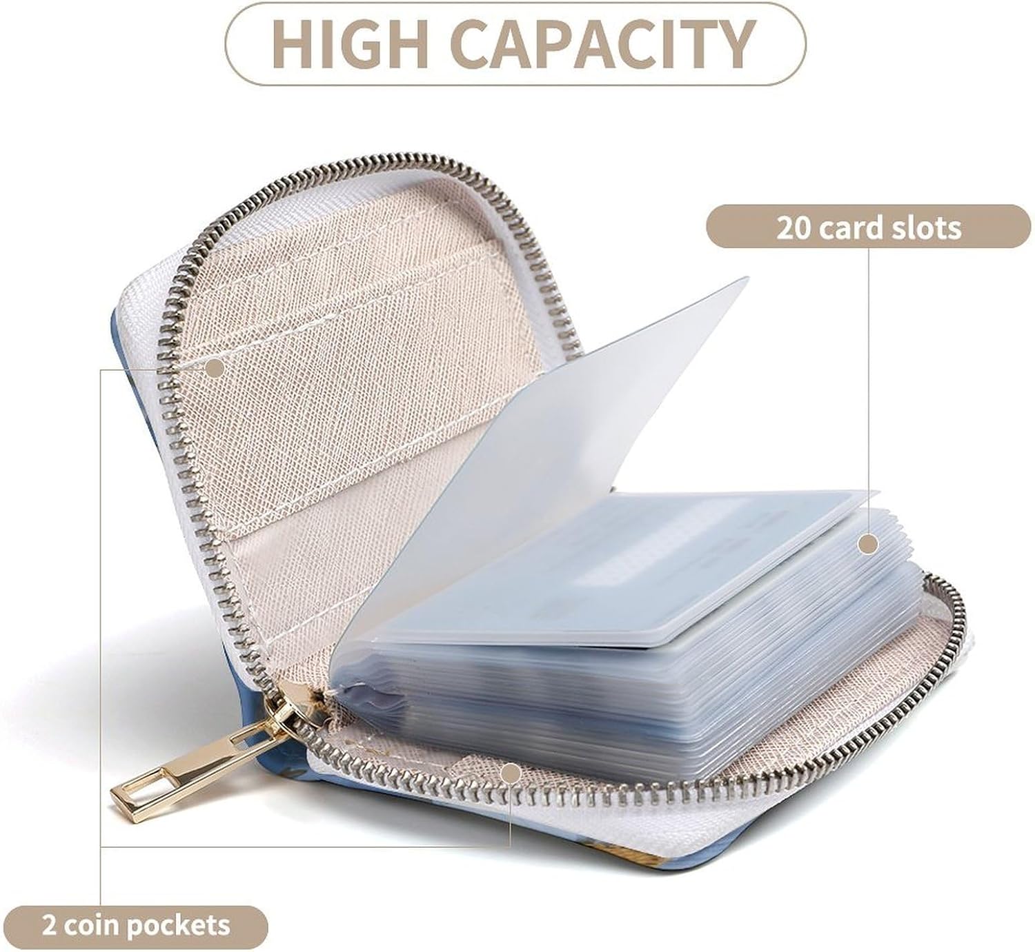 Daisy Blue Card Holder RFID Blocking,Credit Card Wallet for Women And Men,Card Case Organizer Bag with Zipper
