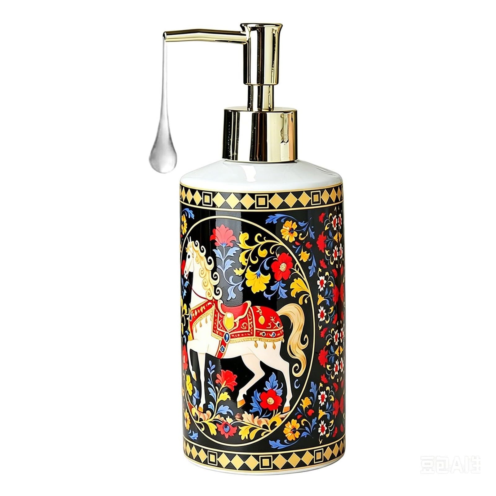 Yofab D Countertop Soap Ispenser Retro Horse Ceramic With Silver Pump Vintage Bathroom Ecor
