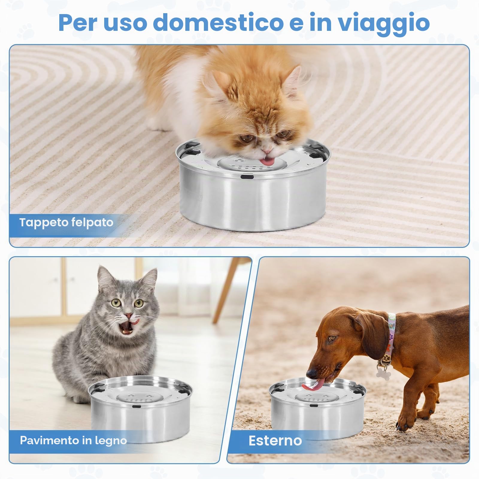 Ciotola Acqua Cane Antigoccia da 1 L, in Acciaio, Grande Capacità, Anti-Fuoriuscita, Ciotola Galleggiante Senza Sporcare, Antiscivolo, Ideale per Cani e Cuccioli