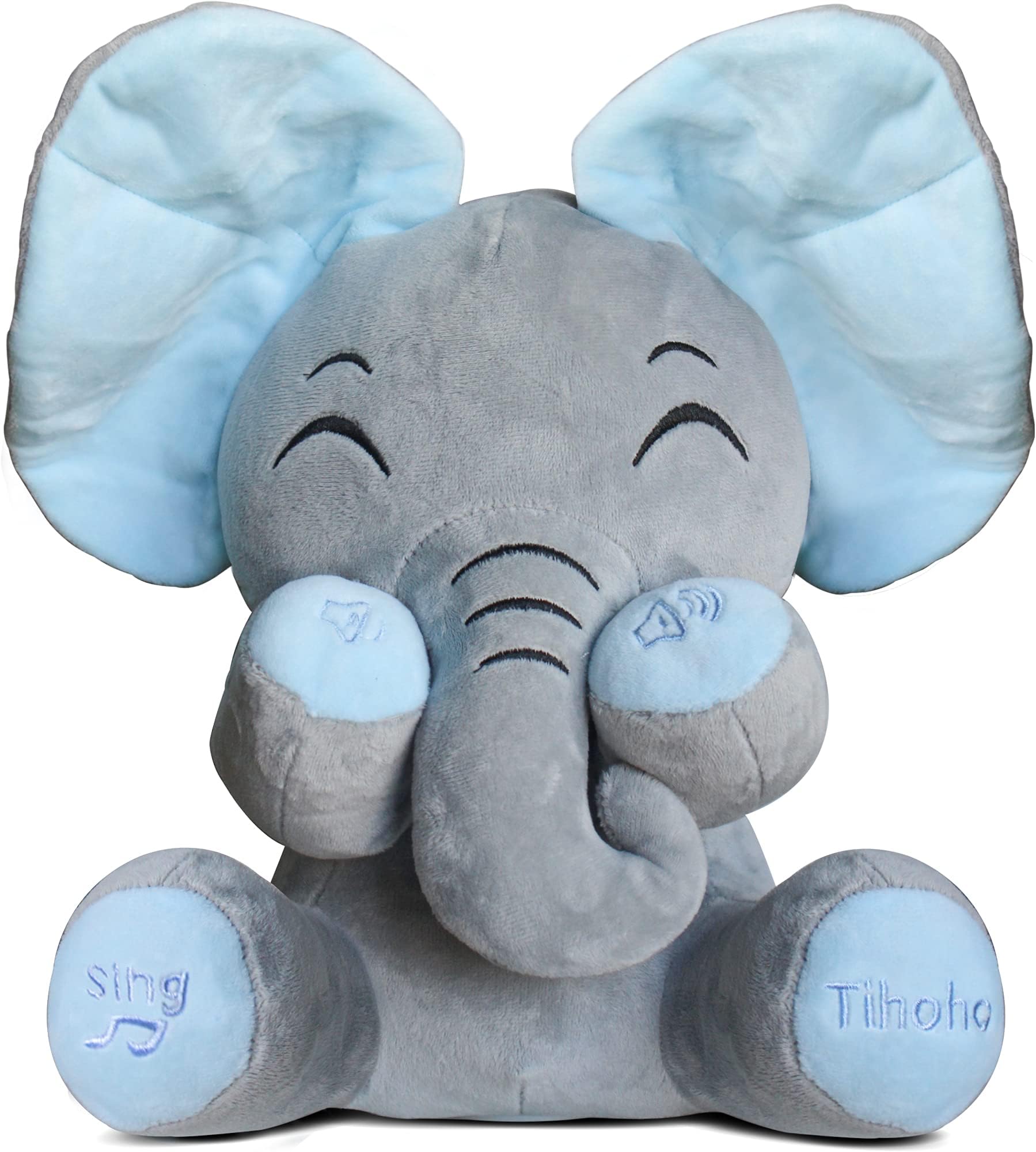 Peek A Boo Elephant Talking Singing Elephant Plush Huggable Toy Animated Plush Cute Toys Gift Stuffed Doll for Baby Tollders Kids Boys Girls Gift Adjust Sound (Blue)