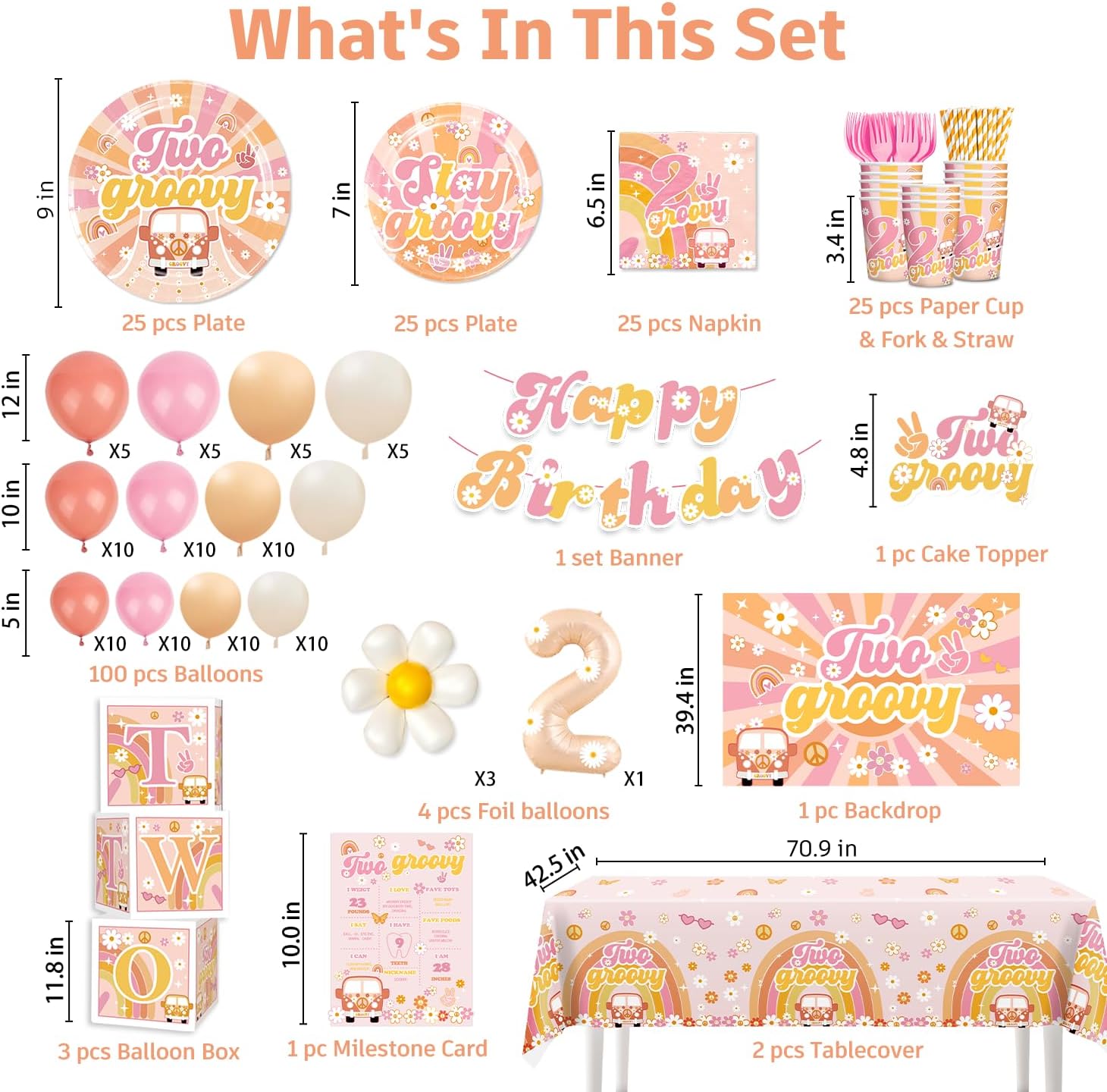 Cocomigo 268pcs Two Groovy Birthday Decorations, Serves 25 image 2