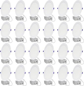 LAMPHOME 24-Pack of 8-Inch Slim LED Recessed Lights with Junction Box, Adjustable Color Temperatures 2700K-5000K, 18W Equivalent to 125W, Dimmable, 1600LM Brightness - ETL and Energy Star Certified