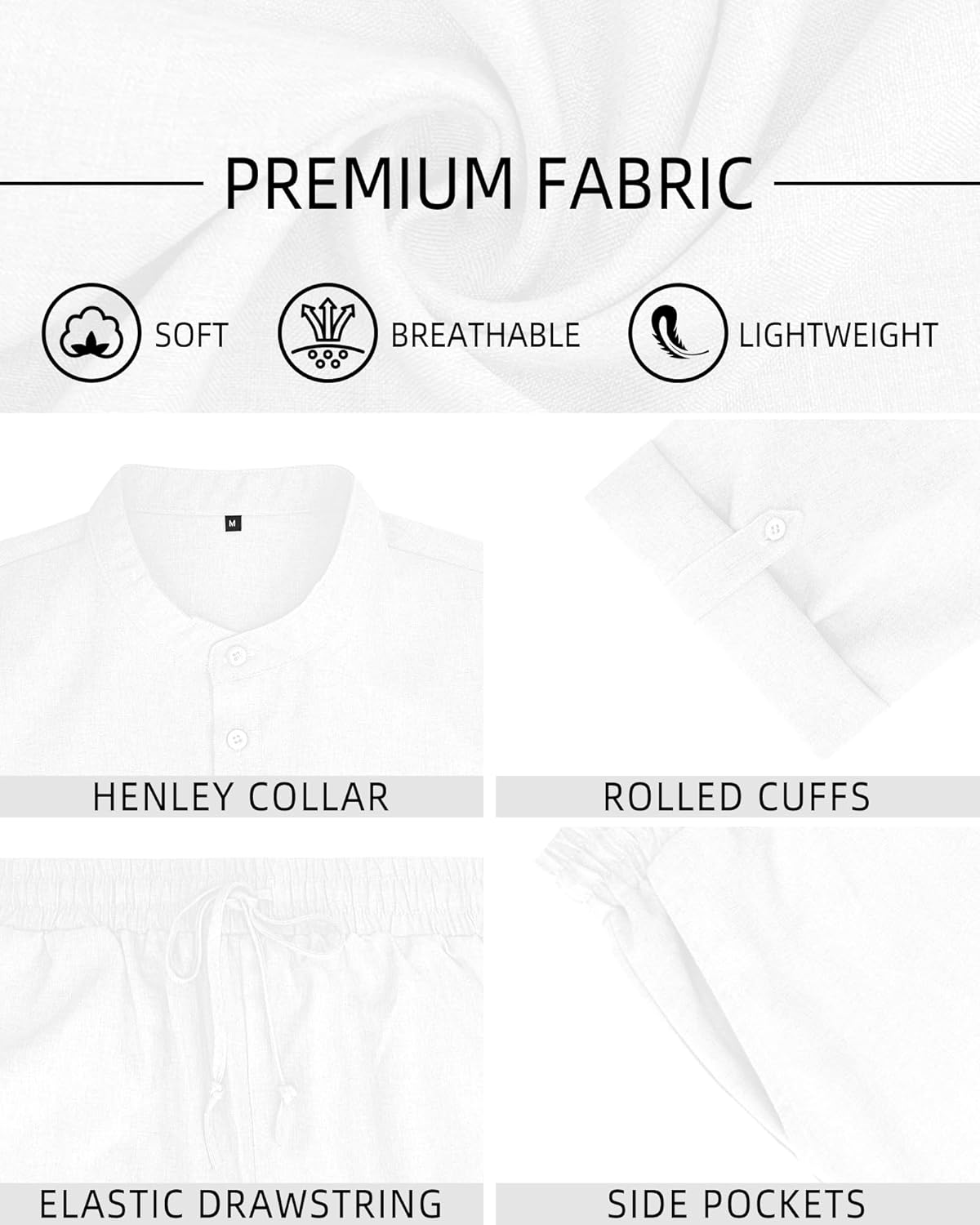 YTD Men's 2 Pieces Set Short Sleeve Henley Shirts and Shorts Texture Summer Beach Vacation Outfits - Image 5