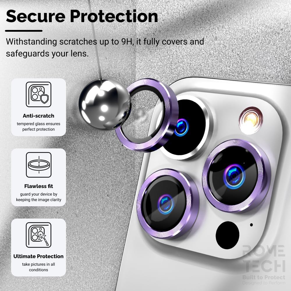 Rome Tech for Apple iPhone 14 Camera Lens Protector - Compatible with iPhone 15 Pro, Max, 14 Pro, Max Lens Protector Cover - Lavender Matte