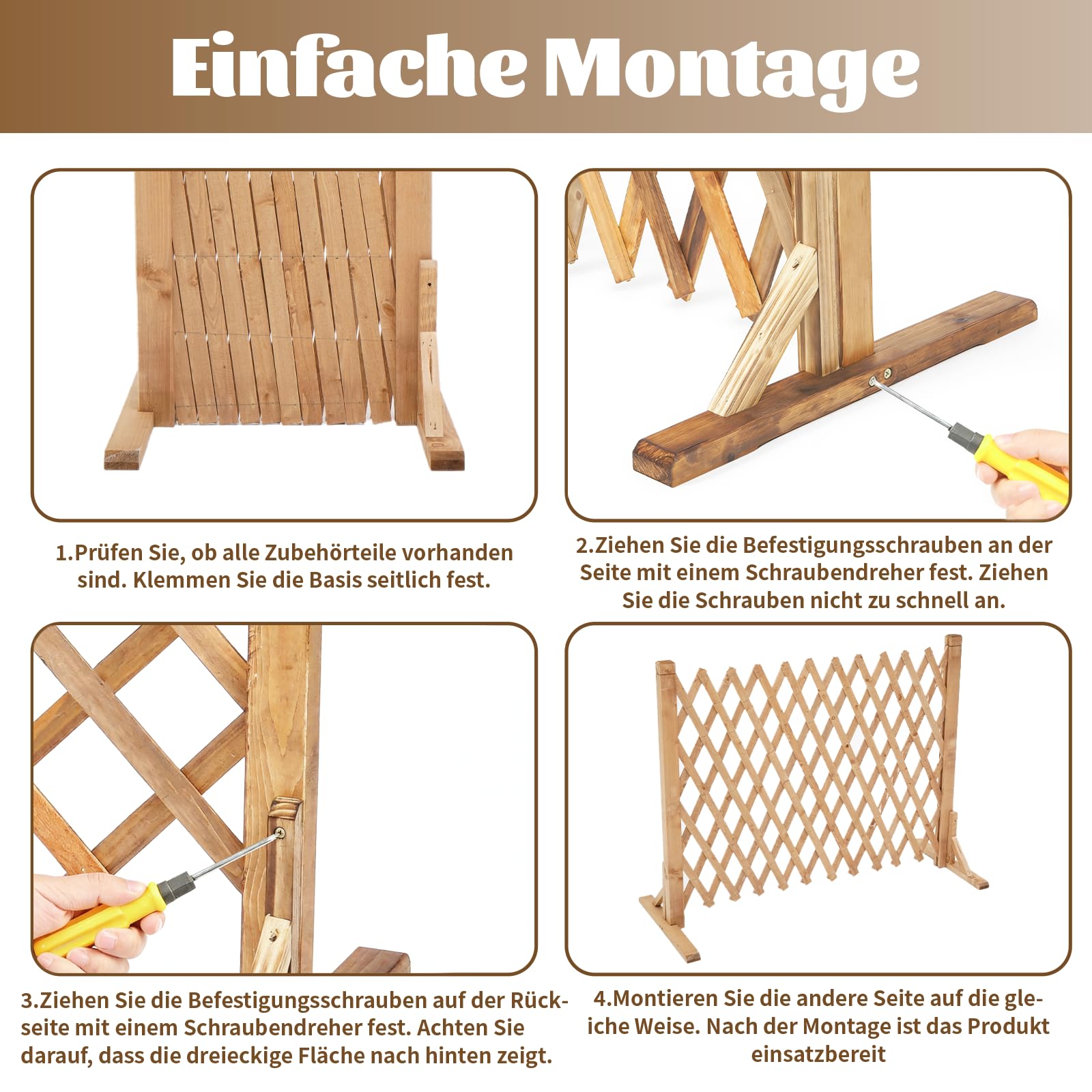 MYOYAY 2 Stück Ausziehbar Holz Rankgitter, Verstellbar Zaun für Hunde 70CM Hoch, Holzzaun Garten Freistehend Dekorativer Gartenzaun (24-160cm) für Pflanzen Haustiere Garten Balkon - Naturholzfarbe
