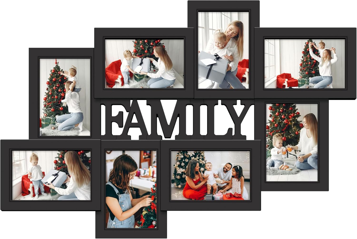Jerry & Maggie Family Photo Frame Collage – 8 Opening Wall Picture Frames for 4x6 Photos, Multi Picture Frame for Wall Decor, Gallery Collage Frame for Family Wall Art, Black