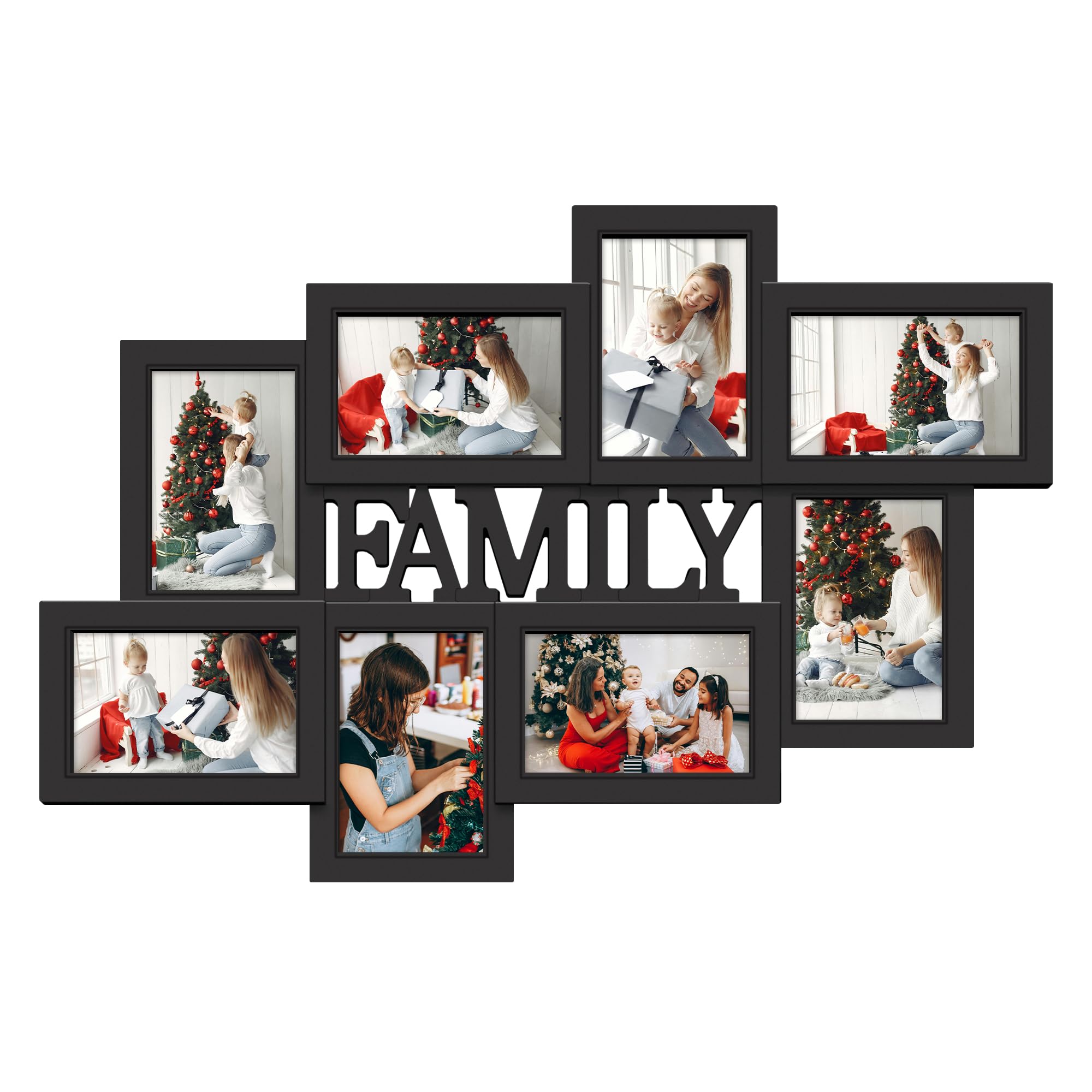 Photo 1 of Jerry & Maggie Family Photo Frame Collage – 8 Opening Wall Picture Frames for 4x6 Photos, Multi Picture Frame for Wall Decor, Gallery Collage Frame for Family Wall Art, Black
