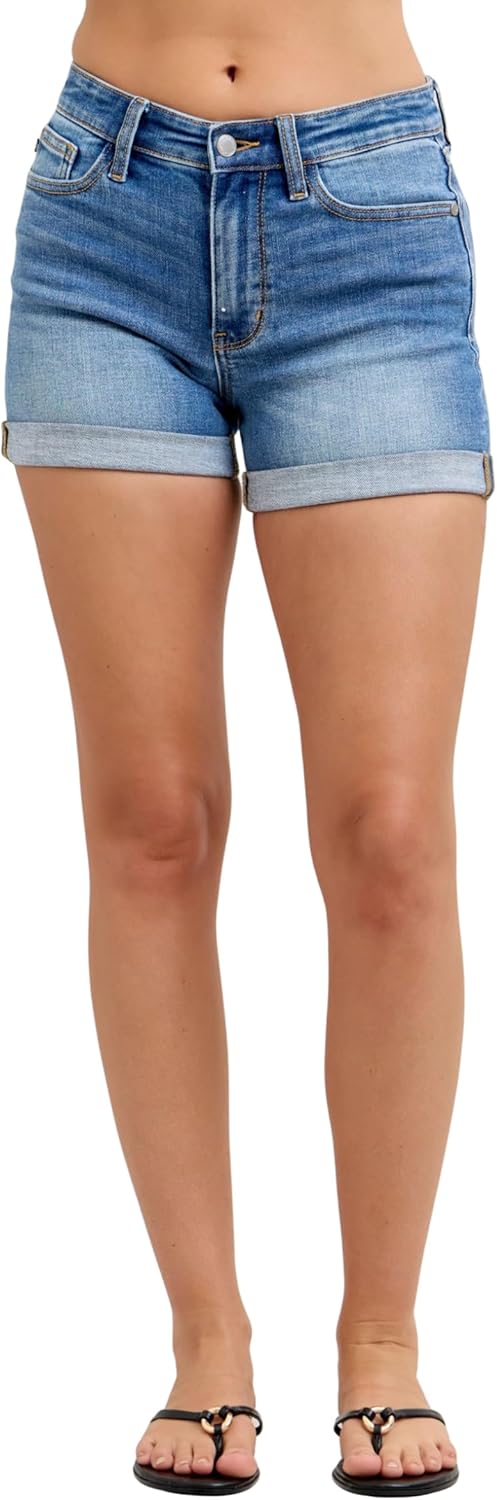 Judy Blue Mid Rise Cuffed Slim Denim Shorts
