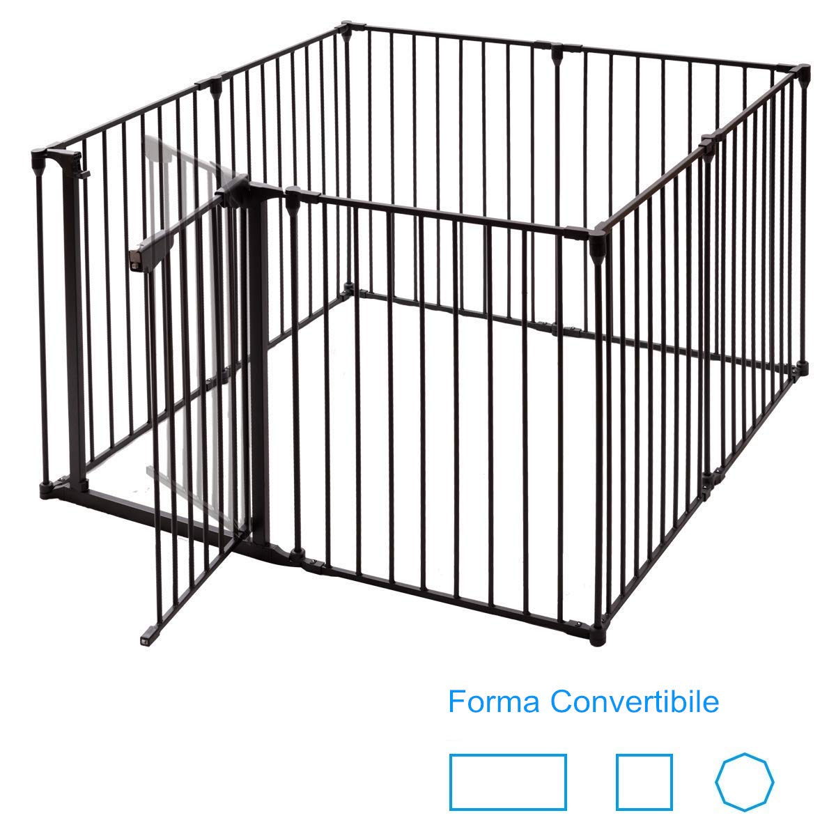COSTWAY Recinto per Cani da Interno ed Esterno, Recinzione per Animali Domestici con 8 Pannelli in Metallo, Box per Cani e Gatti, 65 x 75 cm (Nero)