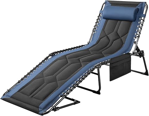 Flamaker Tumbona plegable al aire libre, sillas de descanso portátiles para exteriores, silla de camping ajustable de 4 posiciones con almohada y