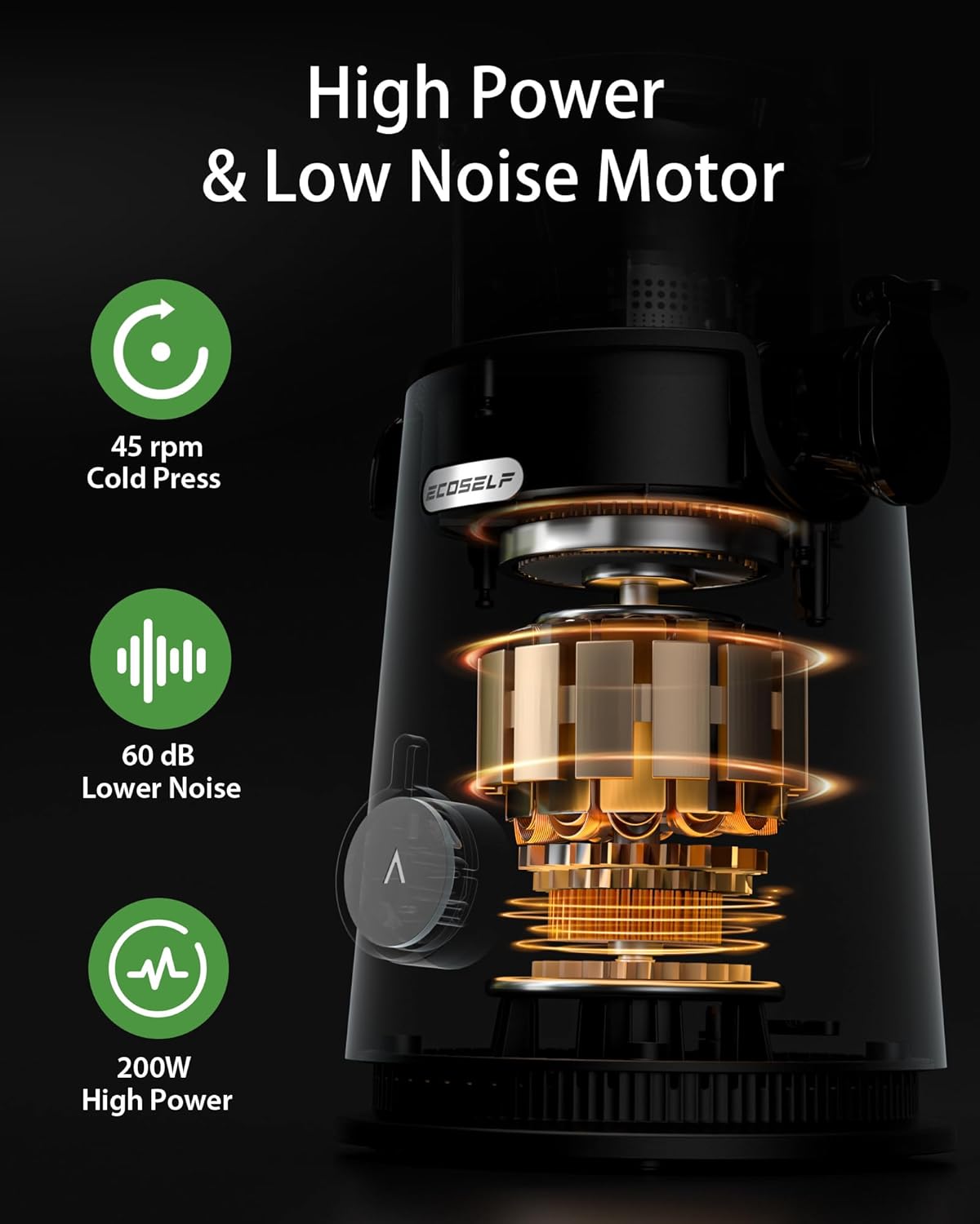 Juicer Machines - Wide Mouth Feed Chute with Self Feeding Hands-Free Design - Cold Press Juicer for Vegetables and Fruits - Juice Extractor Machine High Juice Yield - With Pusher