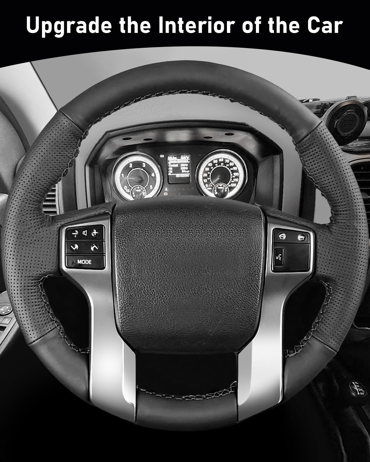 Belinous Leather Steering Wheel Cover, Hand Stitched Steering Wheel Wrap for Toyota 2012-2023 Tacoma, 2014-2021 Tundra, 2010-2024 4Runner, 2014-2022 Sequoia Without Factory-Installed Cover (W/O Mark)