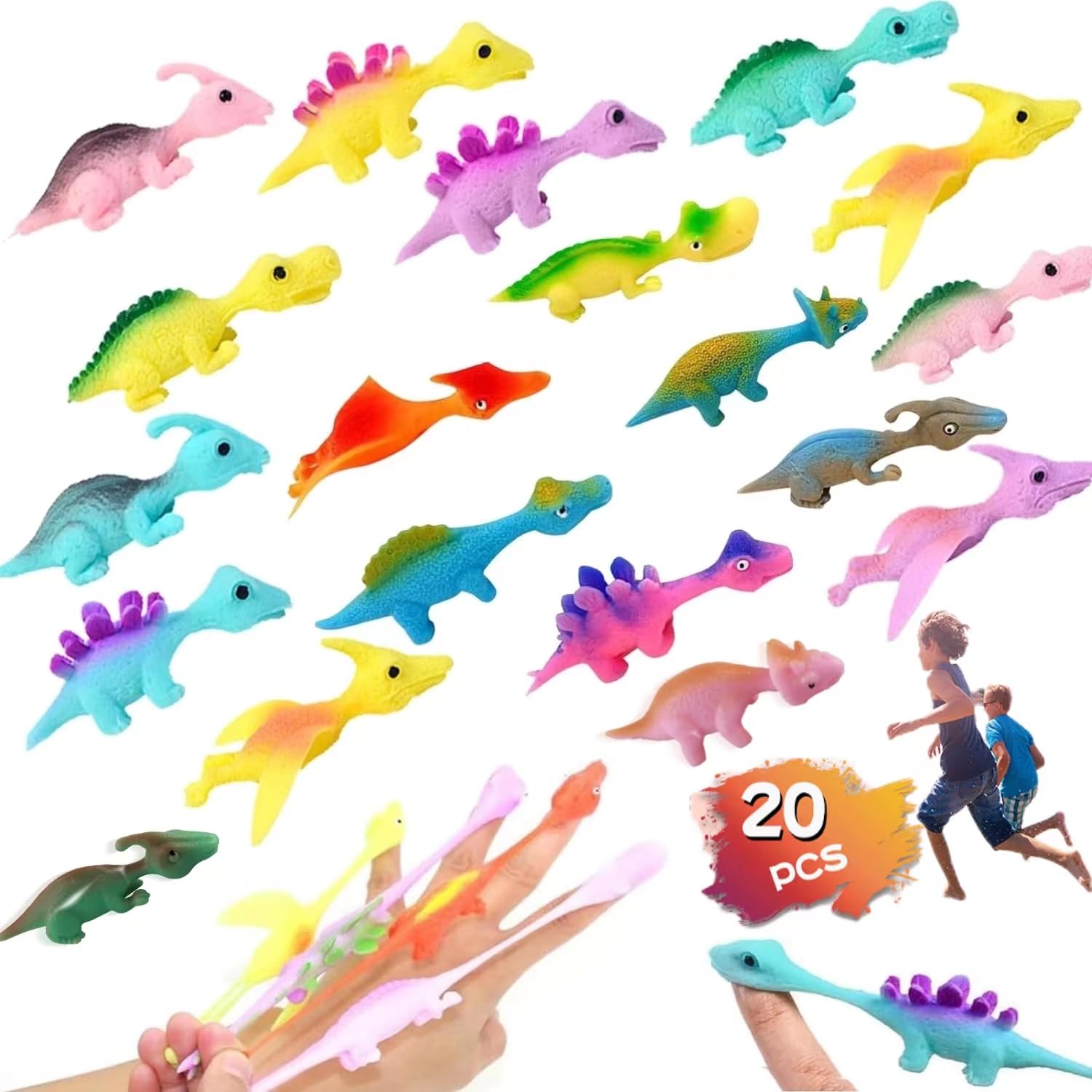 20 Stück Schleuder Dinosaurier Finger Spielzeug, Elastischer Fliegender Finger-Dinosaurier Schleuder, Slingshot Dinosaur Finger Toys, Weich Katapult-Spielzeug, Zufällige Farbe (20)