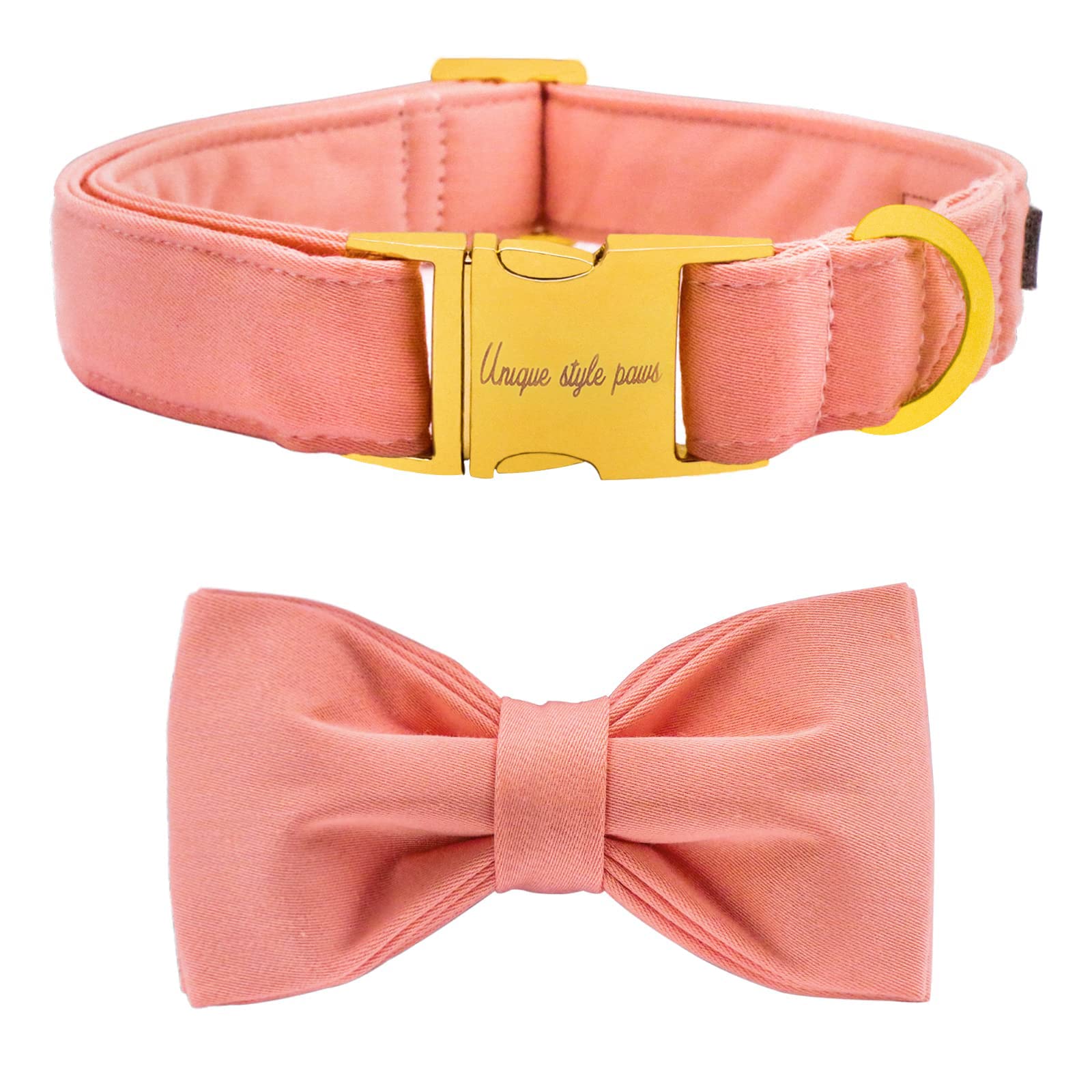 Unique style paws Dog Collar with Bow Tie, Soft Cotton Collar with Reinforced Golden Metal Buckle, Comfortable and Adjustable Collar for Small, Medium Dogs and Cats