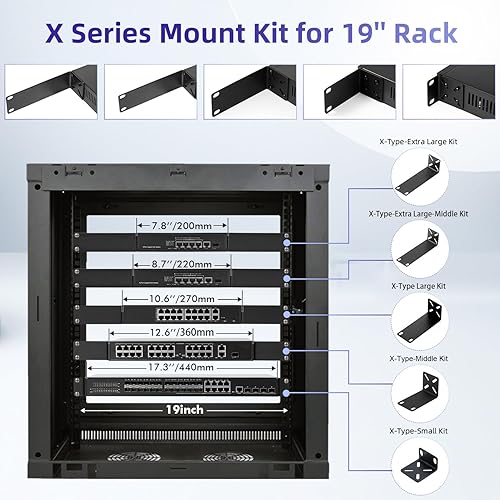 Miniatura 3 de Kit de montaje en rack para interruptores de 8.7 pulgadas, orejas ajustables para Netgear, Cisco, D-Link, TRENDnet y productos HP, montaje de equipo