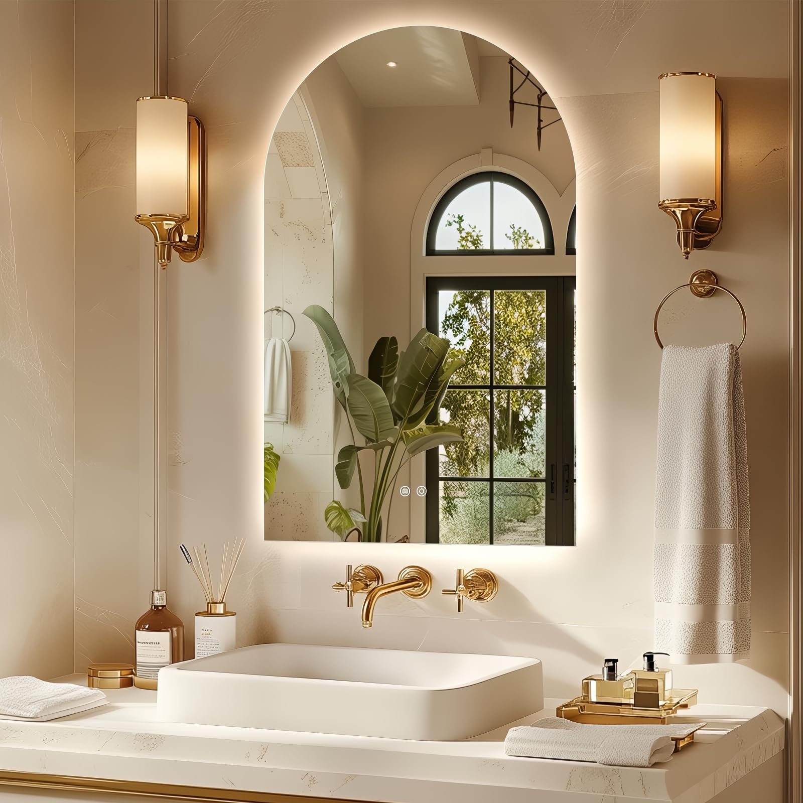 Niccy Arched LED Bathroom Mirror, 32x20 Inch Arch Frameless Backlit Mirrors for Wall Arched Lighted Vanity Mirrors Defogger and 3 Color,