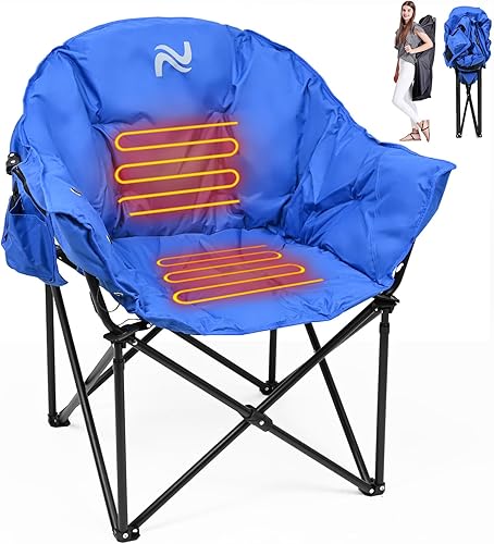 LILYPELLE Silla de campamento con calefacción de gran tamaño, sillas de patio con 3 niveles de calor, silla térmica plegable portátil con platillo
