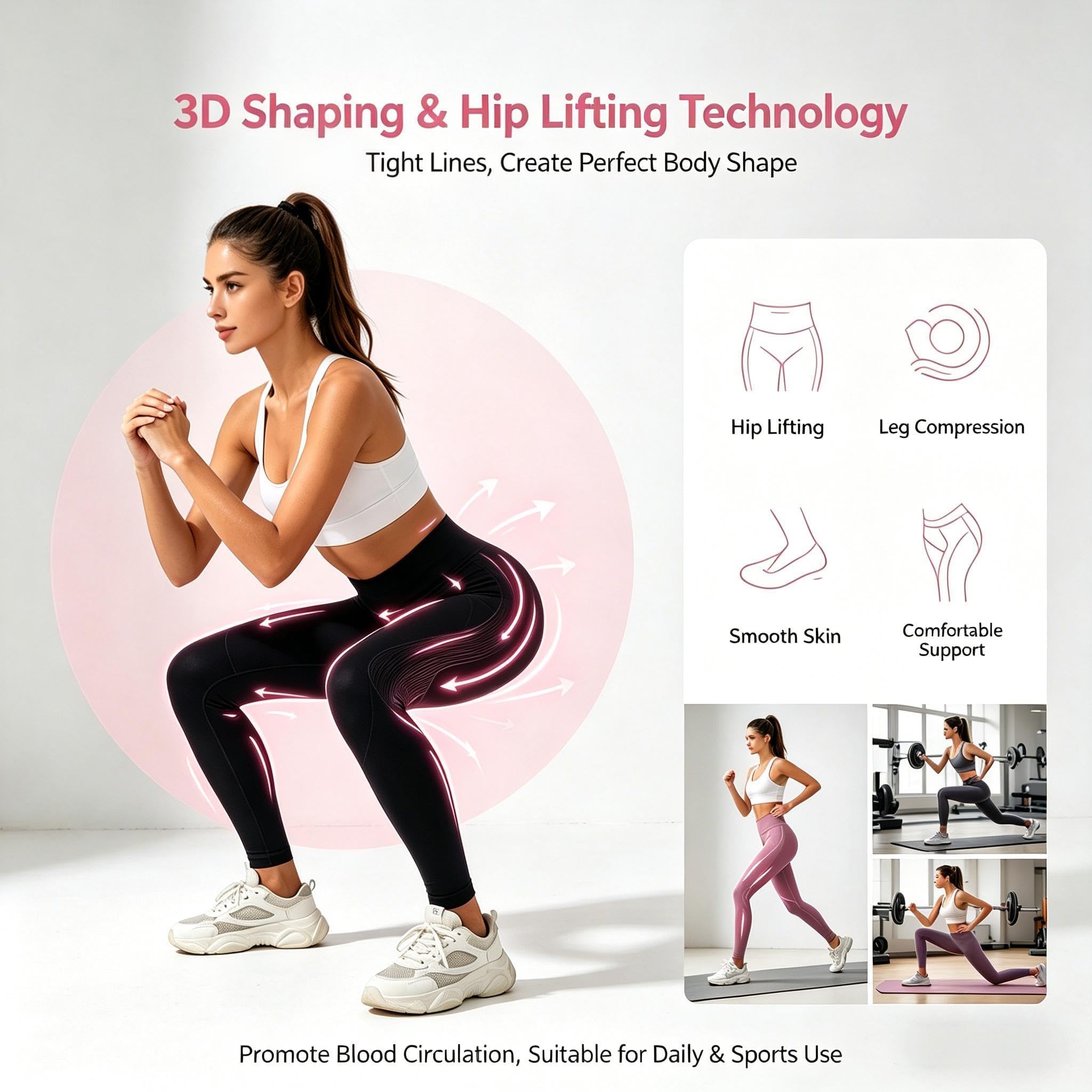 Coreex Celluflex 3D- Kompressionsleggins Damen, Anti Cellulite Sportleggings High Waist Push Up, Kompressionleggings Lipödem Damen Legging Lymphdrainage Gym Scrunch Sport Yoga Hose Sportbekleidung