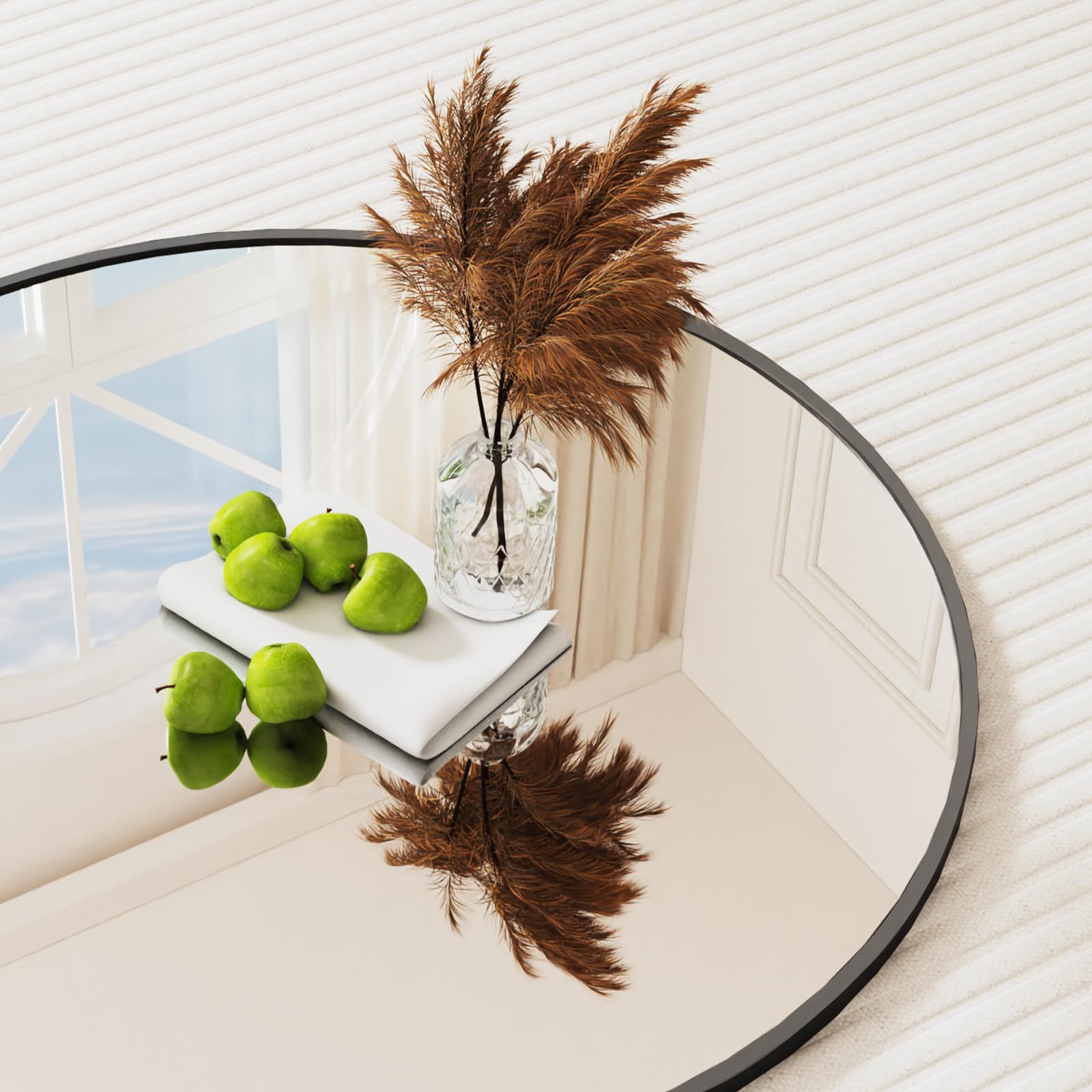 80 cm Specchio Rotondo, Specchio Rotondo da Parete, Cornice in Lega di Alluminio, Vetro Temperato, per Bagno, Soggiorno, Decorazione Ingresso