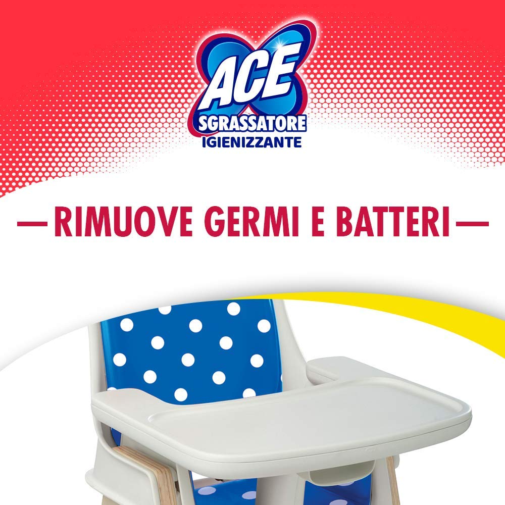 ACE Spray Sgrassatore Igienizzante + Ricarica, Senza Candeggina, Bipacco 2 x 800 ml, Cartone da 3 Bipacchi