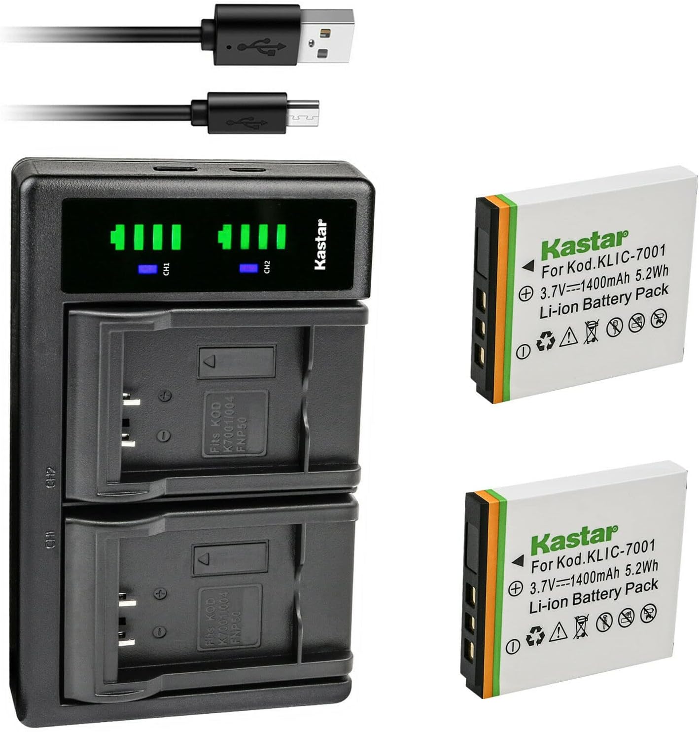 Kastar 2Pack Battery and LTD2 USB Charger Replacement for
