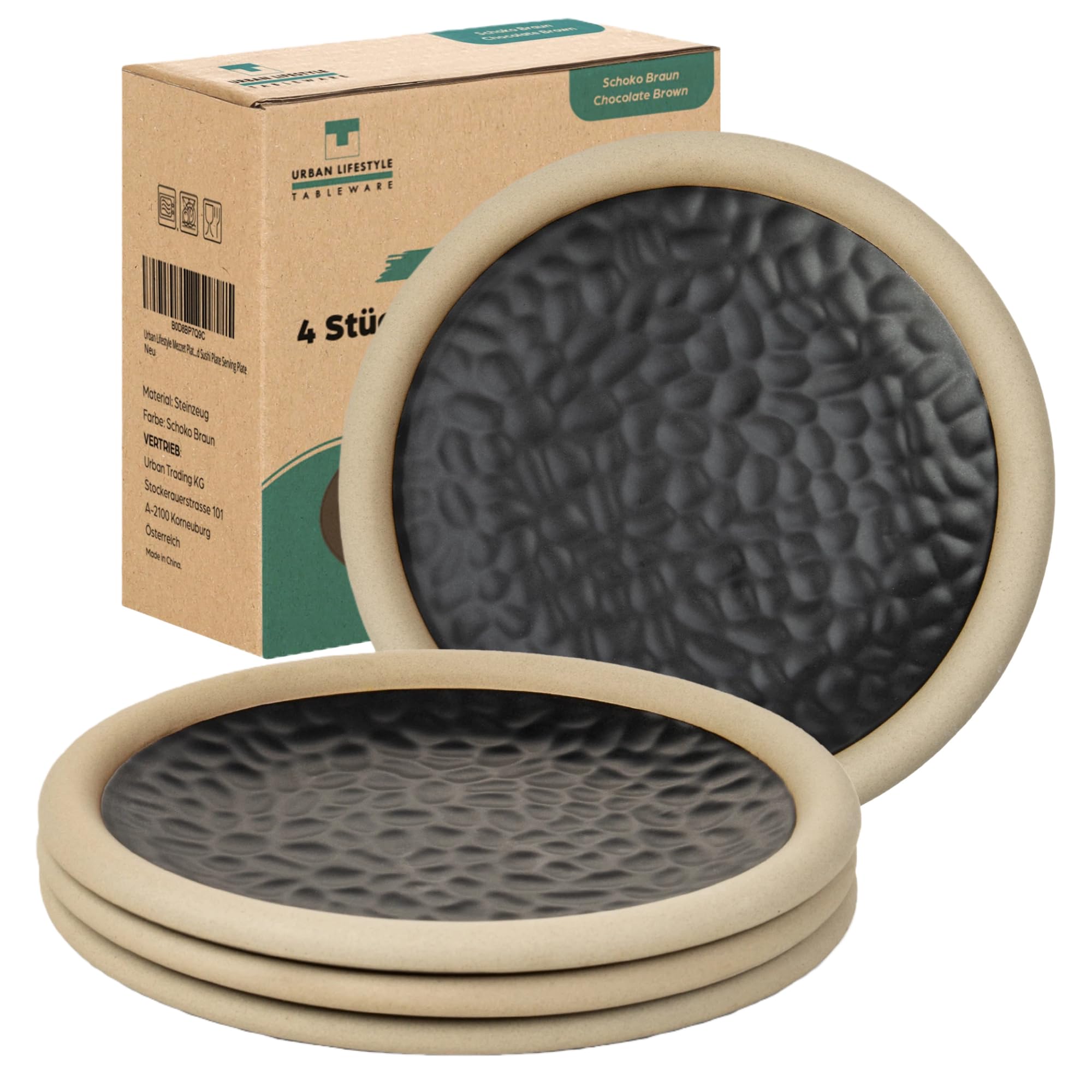 Urban Lifestyle Set Piatti Dessert 4 Pezzi 15 cm Piatti Moderni in Gres Nero Piattini Piccoli per Dolce e Antipasto Lavastoviglie e Microonde