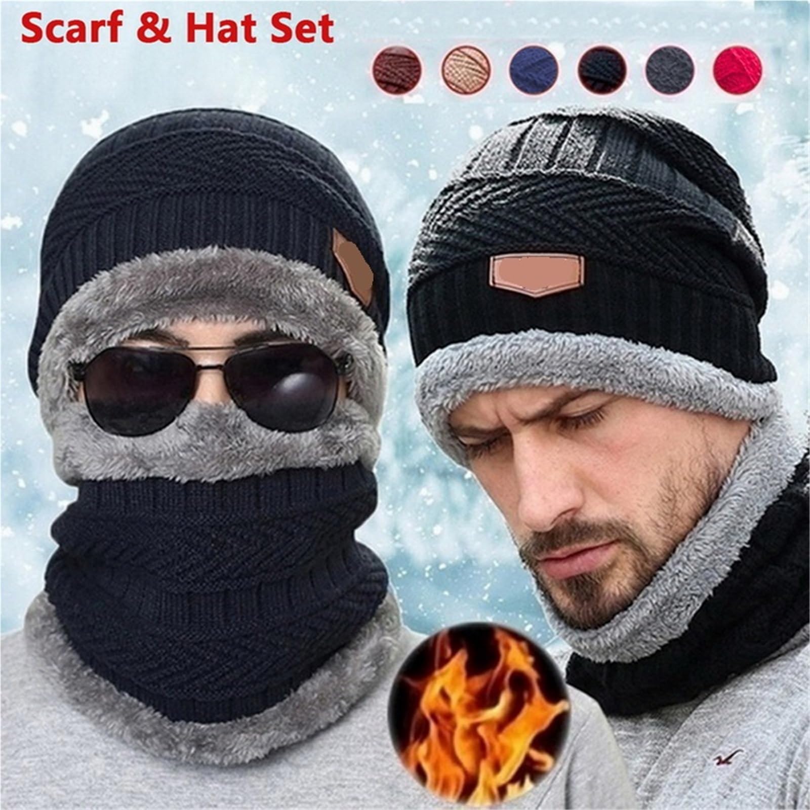 Gorros de punto para hombre y mujer, gorro de terciopelo, bufanda de forro polar coral, para montar al aire libre, cálido, grueso, más protección para el cuello