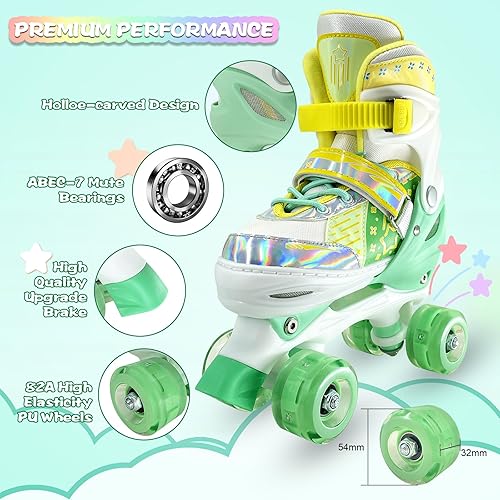 Miniatura 4 de Patines de ruedas para niños y niñas, 4 tamaños ajustables para niños con todas las ruedas iluminadas, protección completa para deportes de interior