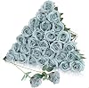 30pcs Silk Roses Artificial Flowers Blue Fake Rose with Long Stem for Arrangement Wedding Party Home Decoration