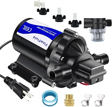 Water Pressure Booster Diaphragm Pump 110V AC for House,45PSI 4GPM Fresh Water Transfer Pump with Plug,On Demand Self-Priming Water Pump with Filter for RV Bathroom Kitchen Irrigation Spray